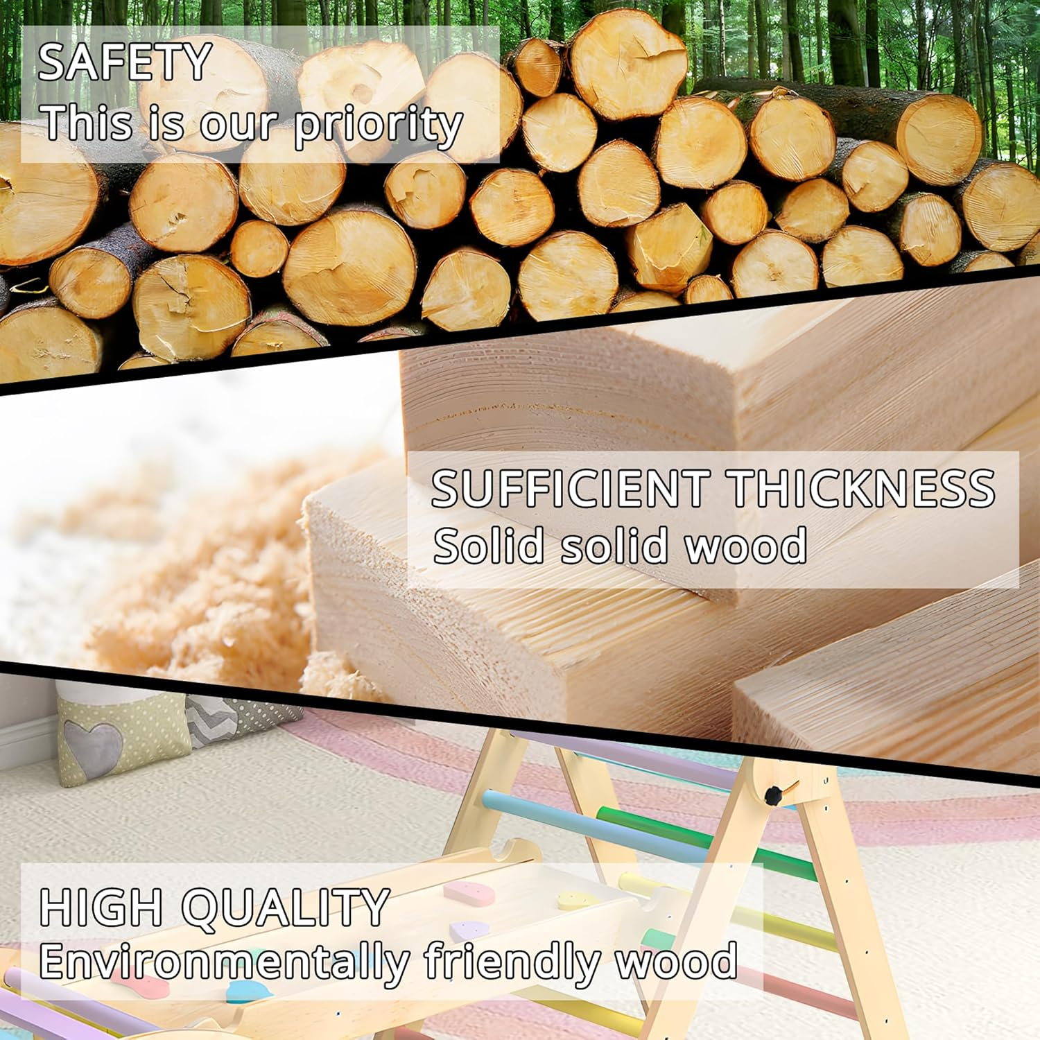 Kids Triangle Climbing Toys Set 7 in 1 Foldable Toddler Wooden Climbing Toys with Arch Ramp Ladder Baby Climber Indoor Jungle Gyms for Toddlers - Rainbow image number 3