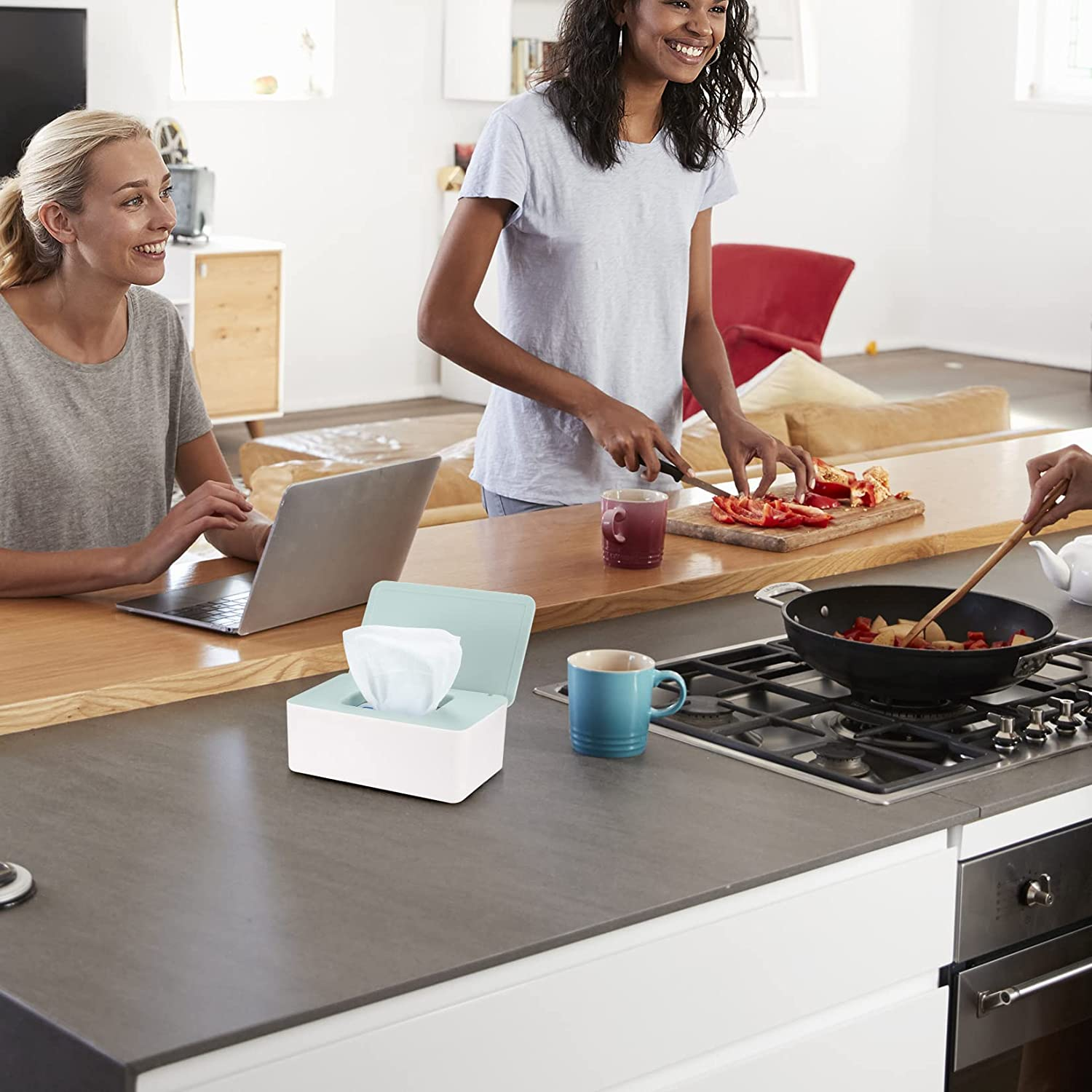 Wet Wipes Storage Box, Wet Wipes Box, Wipes Dispenser Holder Case Boxes, Toilet Tissue Paper Napkin Container Box with Lid for Home Office Desk - Green