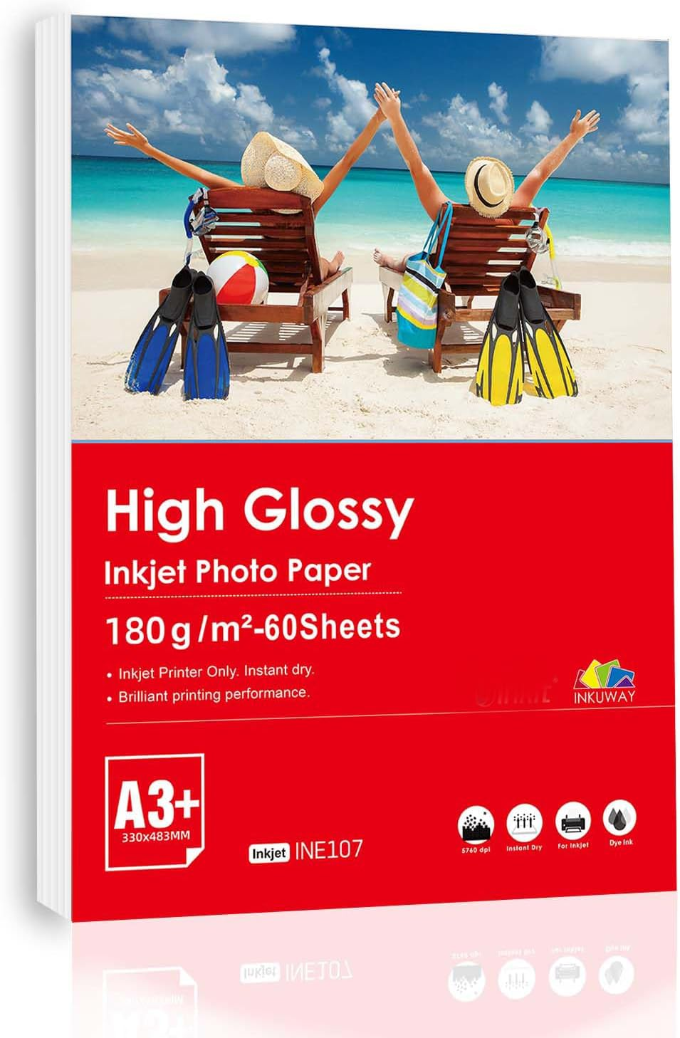 INKUWAY A3+ 180Gsm Photo Paper Glossy Inkjet 60Sheets 13X19 Inches 48Lb Printer Gloss A3 plus for Photos Printing Ink Jet image number 3