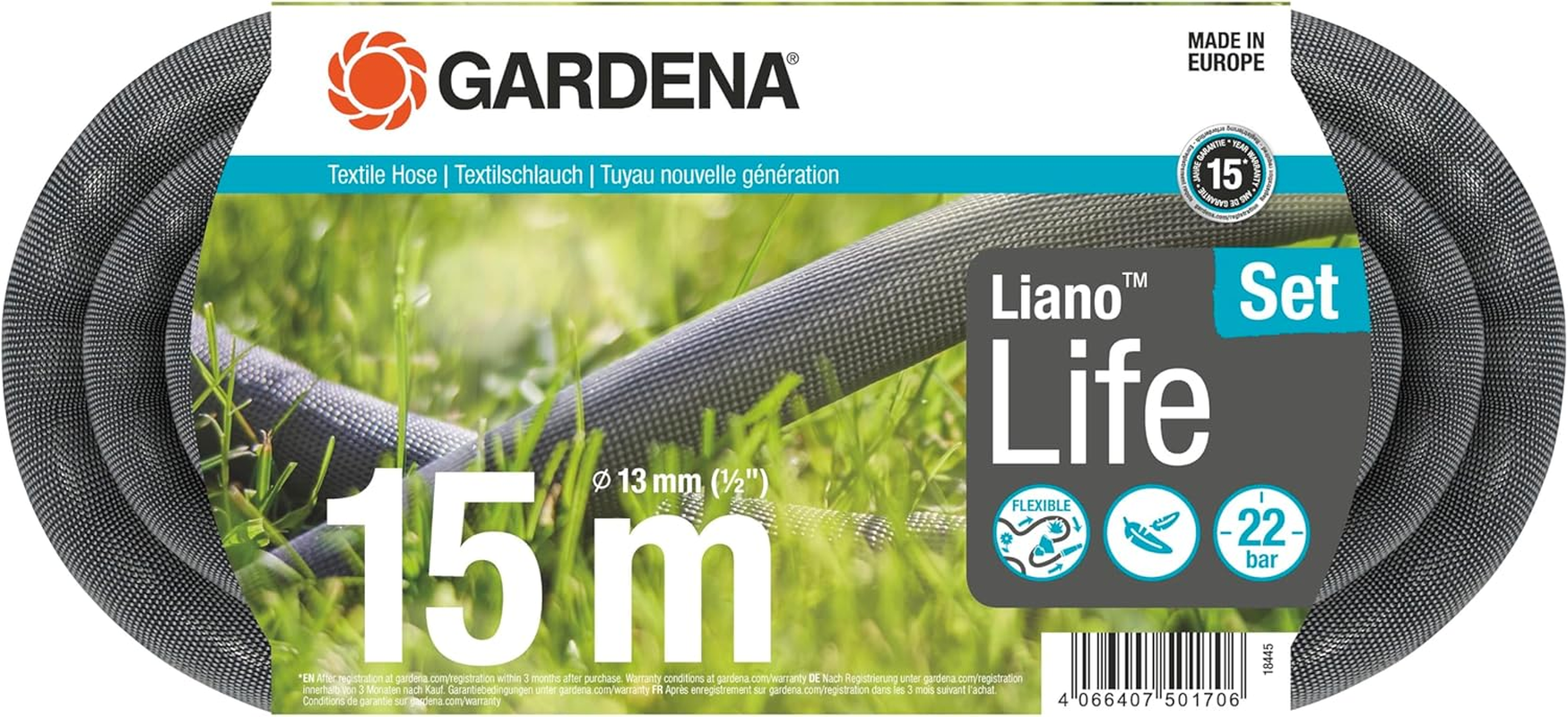 Gardena Textile Hose Liano Life 13 Mm (&frac12;) 15M Set with Nozzle image number 5