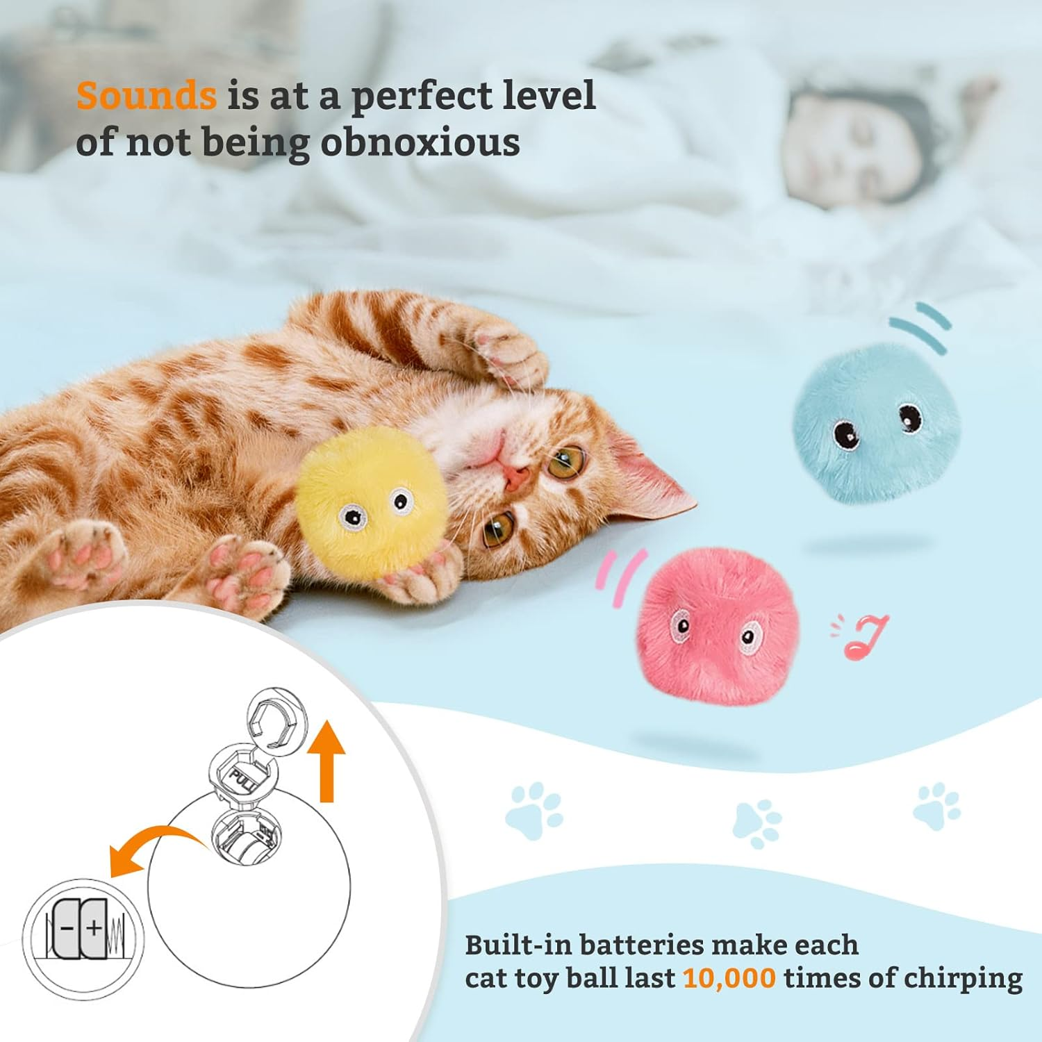Namsan Cat Ball Interactive Cat Toy with Chirping Pack of 3 Plush Cat Play Ball for Cats image number 3