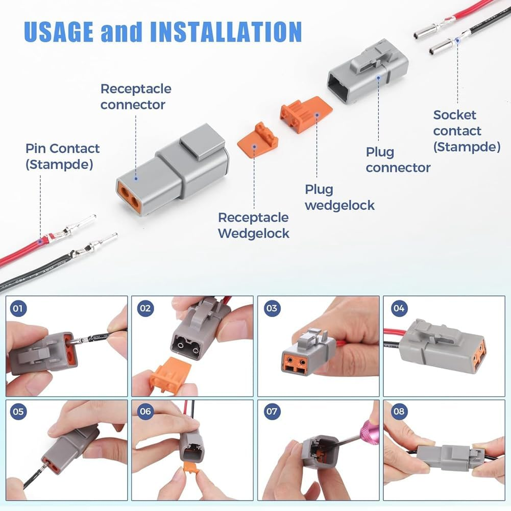 72 PCS Deutsch DTP Connector Kit 4 Pin Automotive Waterproof Connectors 6 Sets with Size 12 Stamped Contacts Gauge image number 3