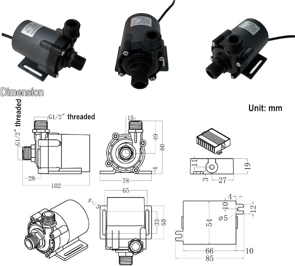 SHYSKY DC55E-12120S 12VDC Small Power Efficient Brushless Water Pump 54W 12M 2000LPH Micro Submersible Pump Low Noise for Water Circulation Pressurization Cooling Sys image number 1