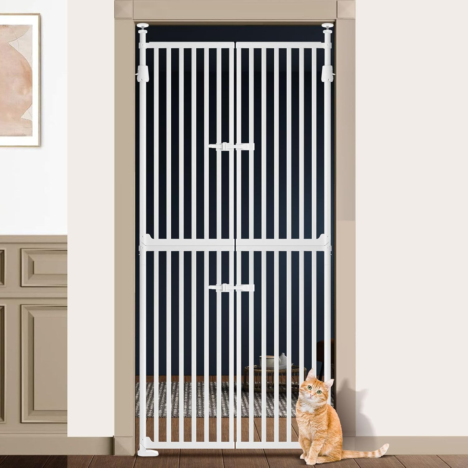 Pet Scene Safety Gate Extra Tall 185CM Height for Pet Dog Cat, Retractable Safety Fence Enclosure Barrier Safe Guard Fencing for Doorway Stairs 190 to 250Cm image number 6