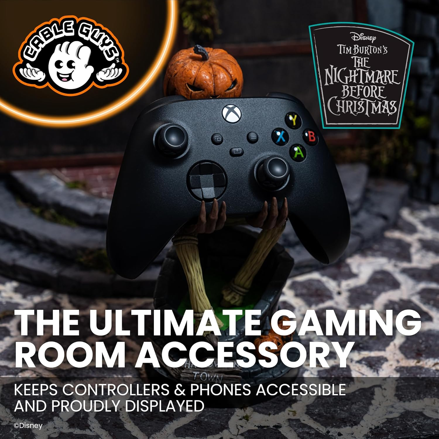 Cable Guys - Nightmare before Christmas: Jack Pumpkin King Original Controller and Phone Holder (Xbox, Playstation, Nintendo Switch) & Phone (Iphone, Samsung, Google) image number 6