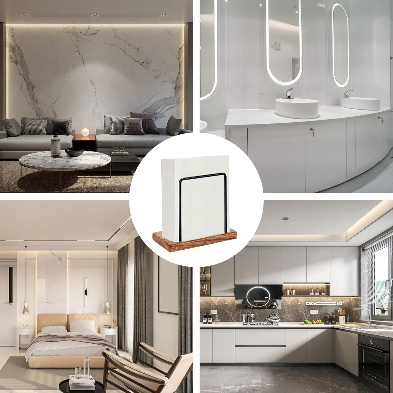 Napkin Holder, Metal and Wooden, Modern Style, Black image number 5