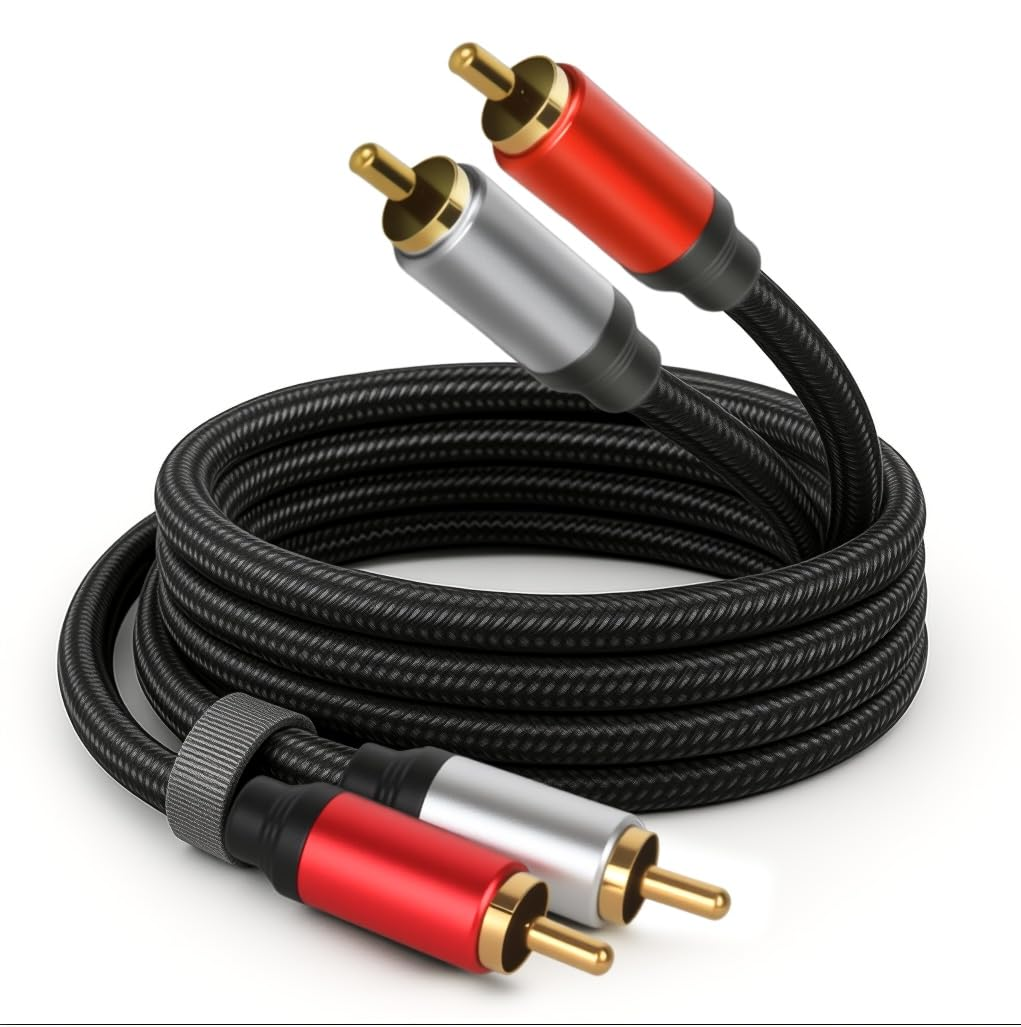 SSS&middot;GRGB 2RCA to 2RCA Audio Cable 33FT Gold-Plated Male to Male Stereo Subwoofer Cable, Nylon-Braided Hi-Fi RCA Cables for Home Theater, Car Audio, Amplifiers, Speakers (Dual Shielded Copper Core) image number 1
