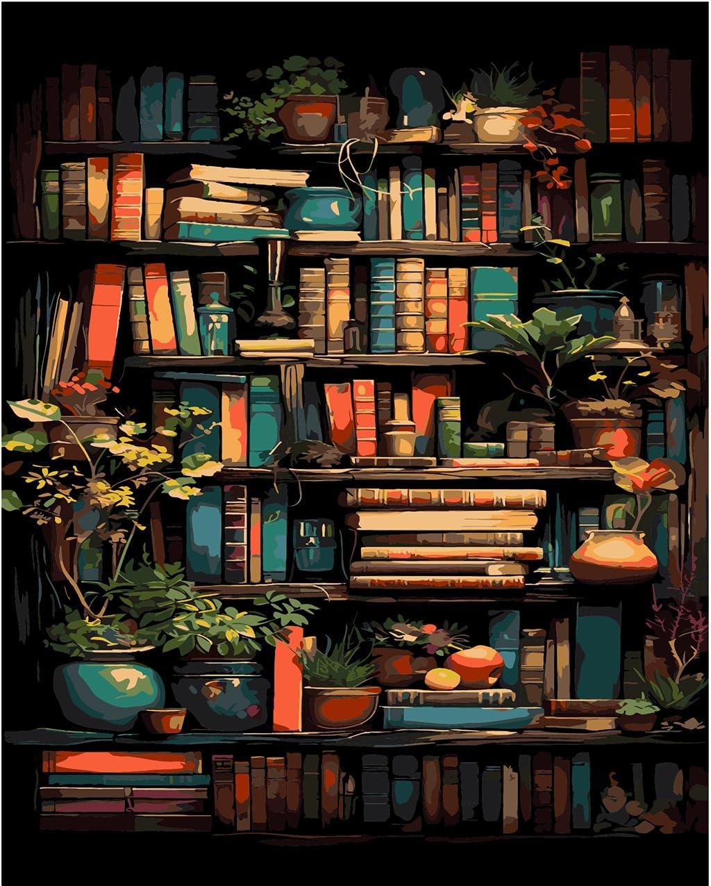 Paint by Number for Adults. Bookshelf Paint by Numbers for Adults Beginner Drawing Paintwork with 3 Paintbrushes Paint Canvas Oil Painting 16&rdquo; X 20&rdquo; image number 2