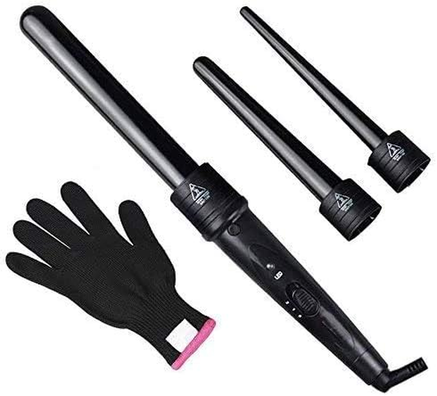Zealite Hair Culer Curling Wand 3 in 1, Curling Iron Set with 3 Interchangeable Ceramic Barrels and a Heat Protective Glove Black image number 5