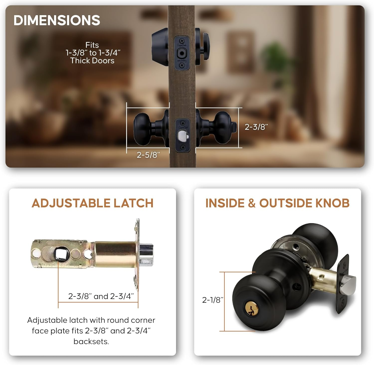 Copper Creek CKDB141BC Colonial Door Knob Keyed Alike with Deadbolt Combination, Black - Polished Stainless image number 6