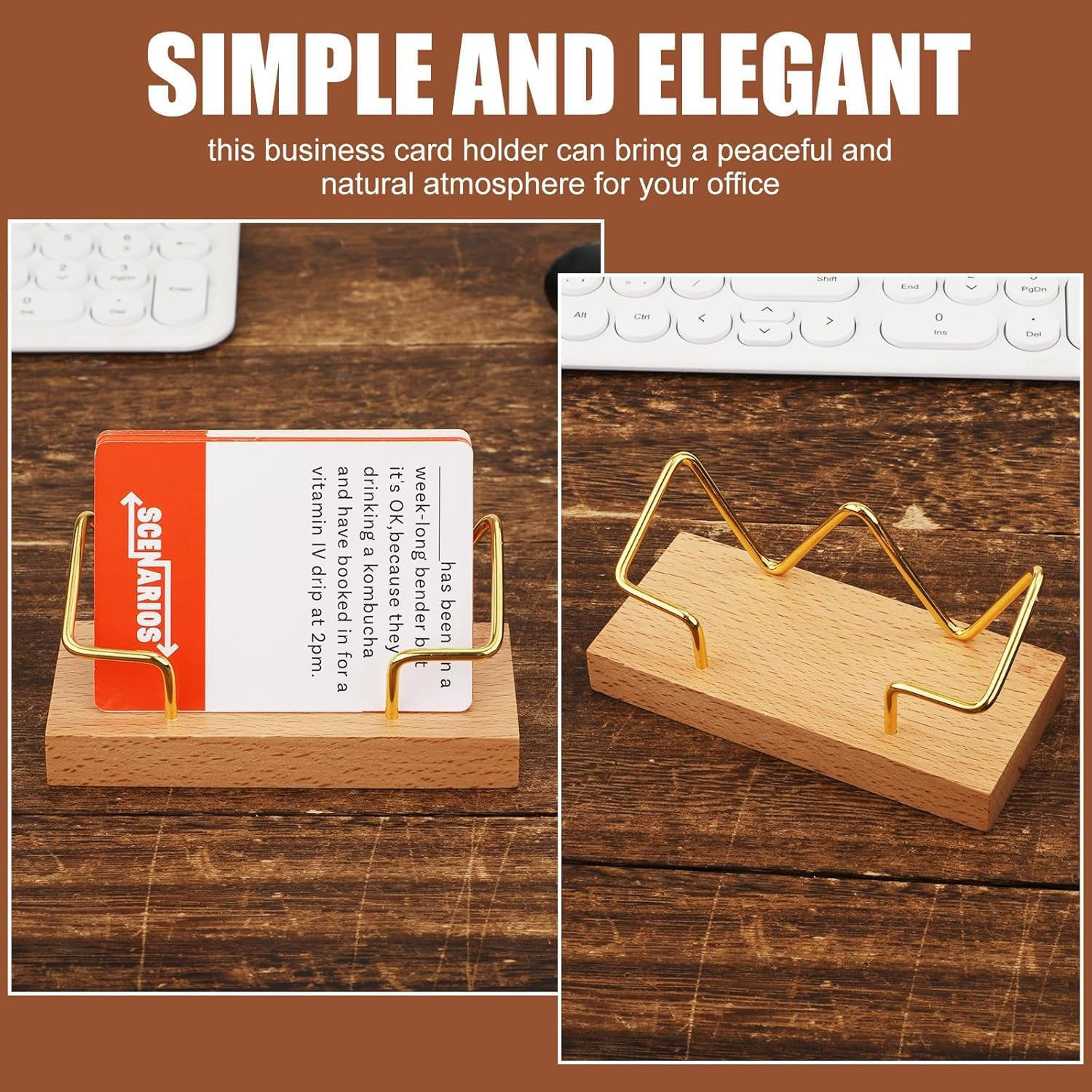 2 Pcs Wood Business Card Holder for Desk, Business Card Organizer, Wooden Business Card Display Stand Postcard Holder, Tabletop Display Stand for Office Home (W) - B image number 4