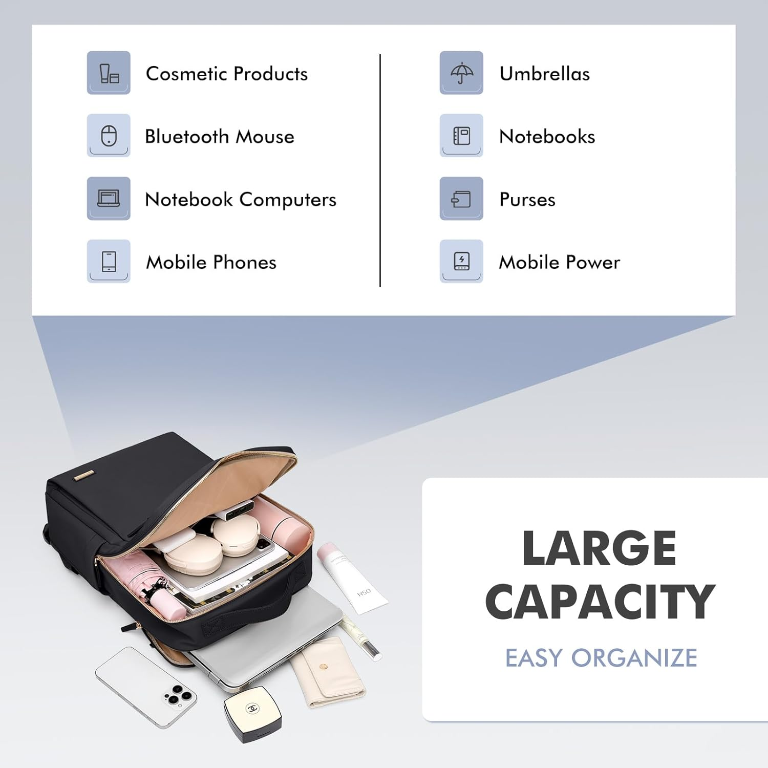 Women'S Laptop Travel School Backpack 15.6 Inch with Laptop Compartment, Waterproof Multifunctional Casual Daypack, School Bags, Work Bag, Teacher Bag for University, Office - Pale Grey image number 7