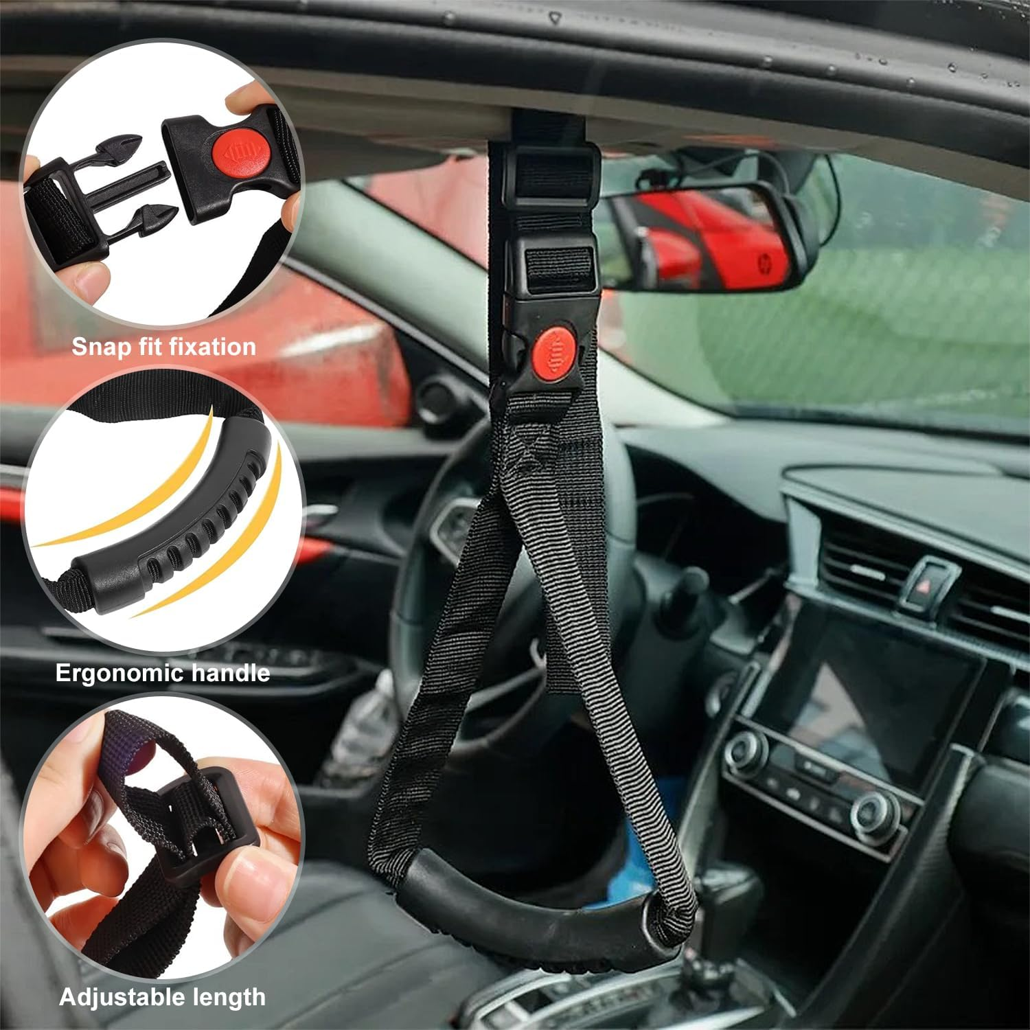 Portable Handle, 2PCS Door Grab Handle and Strap Tool Kit, Elderly Assist Handle Cane Automotive Door, Handles Handicapped Accessories for Able Elderly image number 4