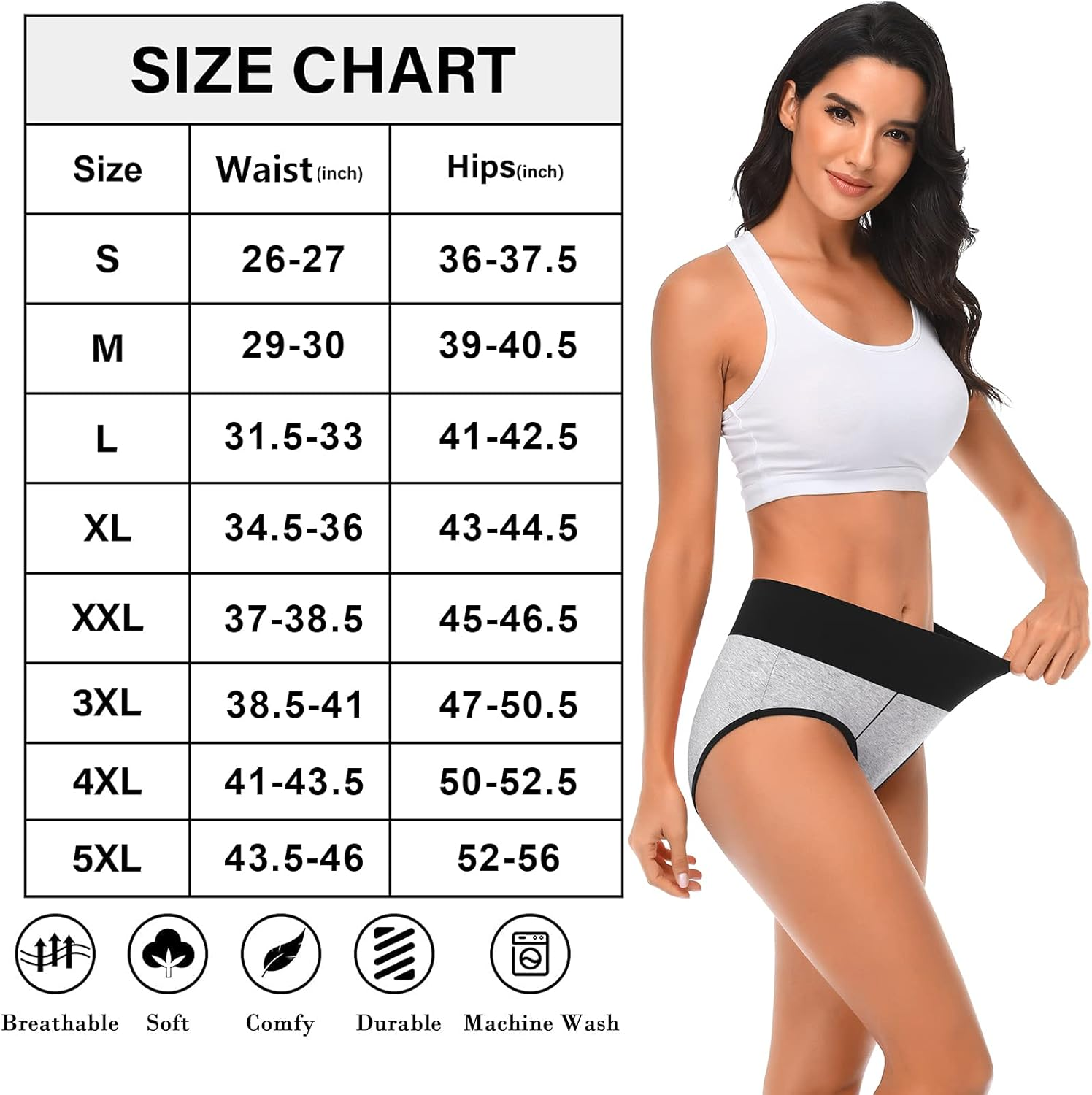 High Waisted Underwear for Women Cotton No Muffin Top Full Coverage Briefs Soft Stretch Ladies Panties 5 Pack image number 5