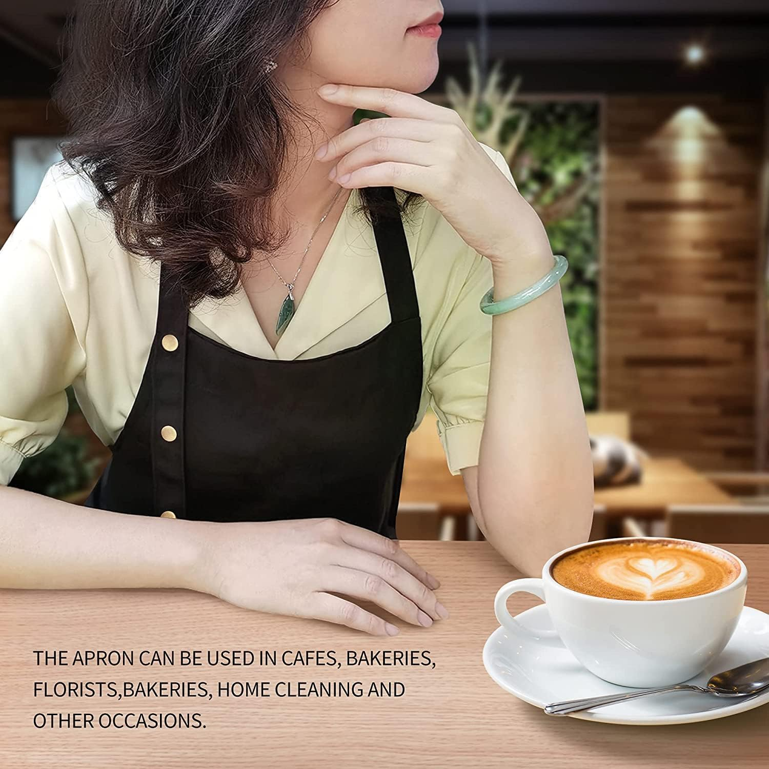 Apron for Men Women with Adjustable Straps and Large Pockets, Canvas Cotton Cooking Kitchen Chef Bib Aprons for Painting Pottery Ceramics Waterproof and Washable image number 4