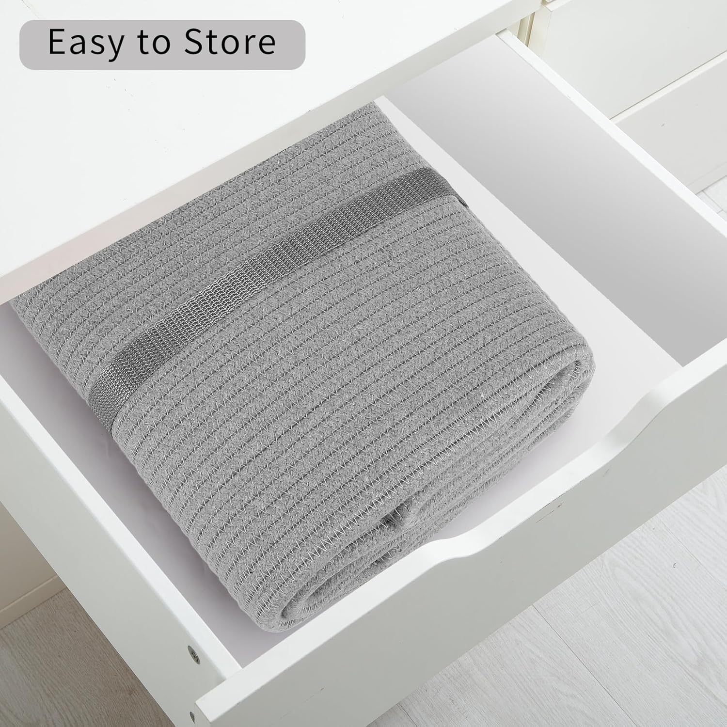 Fortuco 96L Woven Cotton Rope Laundry Basket &ndash; Large Laundry Hamper & Clothes Hamper &ndash; Durable Foldable Dirty Clothes Basket & Clothes Basket for Bedroom, Bathroom & Home Storage (Grey) image number 6