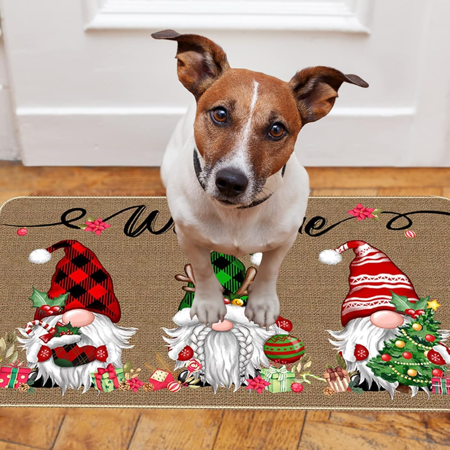 Christmas Welcome Decorative Doormat, Christmas Gnome Buffalo Plaid Door Mat, Non-Slip Carpet Rugs Floor Mat Decorative for Home/Bathroom/Kitchen/Indoor - 90 X 60Cm image number 6