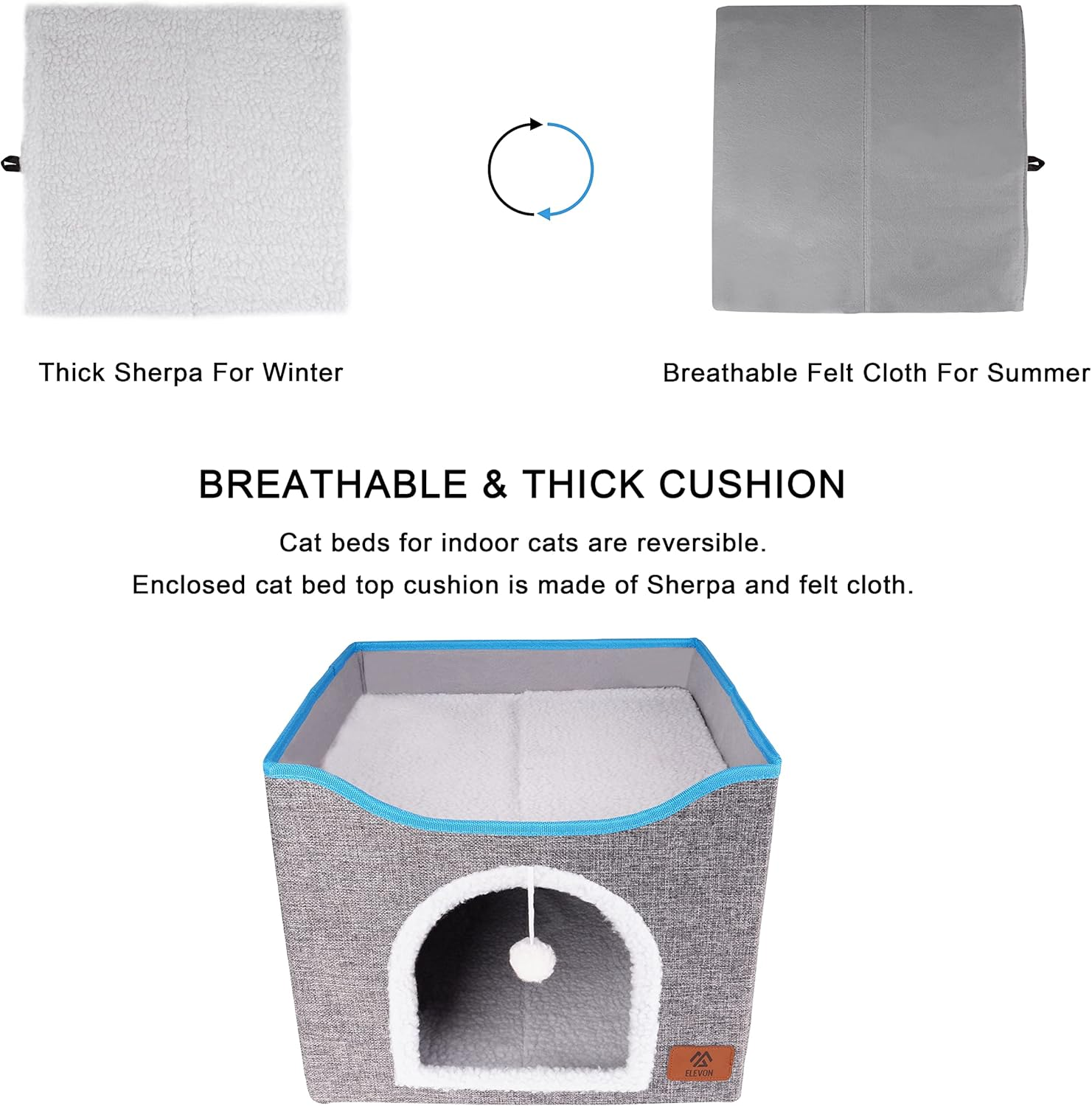 Elevon Cat Beds for Indoor Cats, Foldable Cat House Suitable for All Seasons, Cat Cube Apartment with Cat Scratch Board and Reversible Cushion, Suitable for Multi Small Pet under 20 Lbs, Grey image number 5