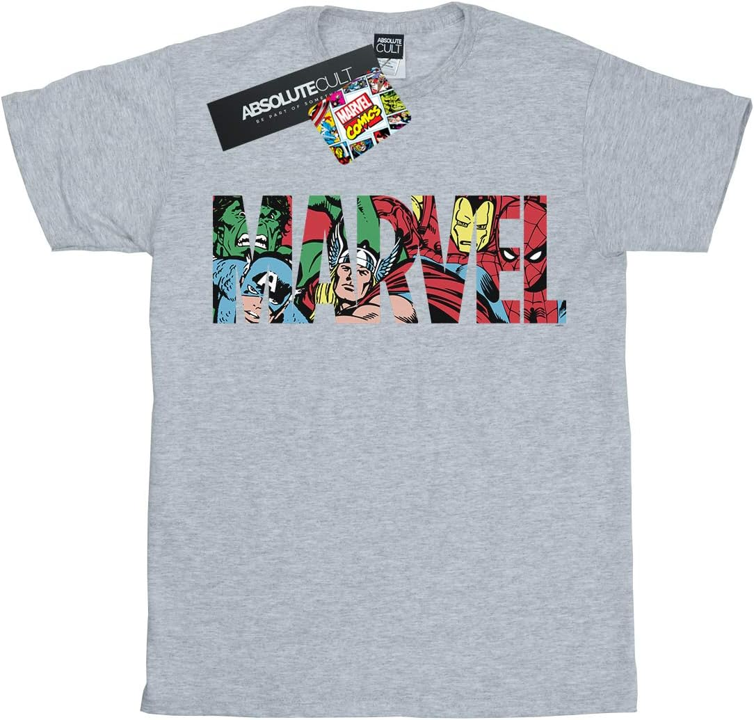 Marvel Comics Boys Logo Character Infill T-Shirt Sport Grey 7-8 Years image number 1