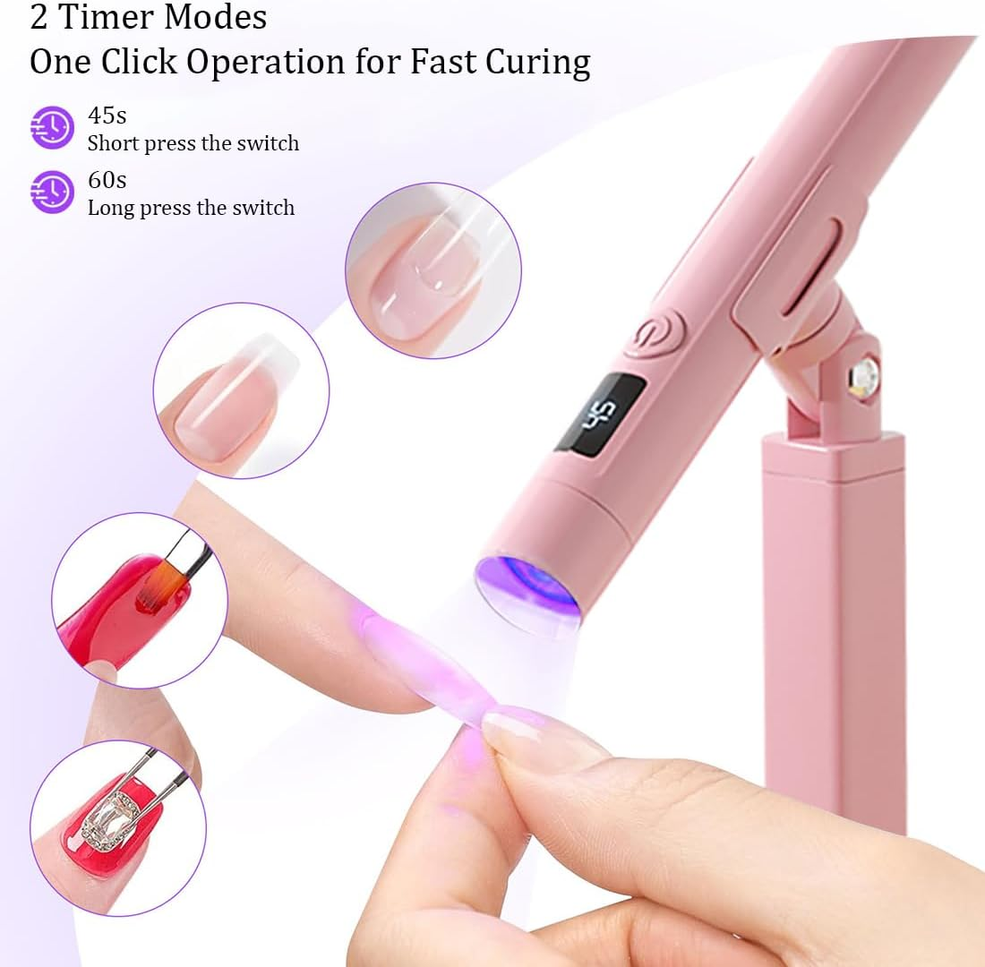 Handheld UV Light for Nails,Rechargeable Portable UV Nail Lamp,Mini Nail Dryer LED Light with 2-Timer Modes and Magnetic Stand,Fast Curing, Suitable for Home DIY Manicure - White image number 4