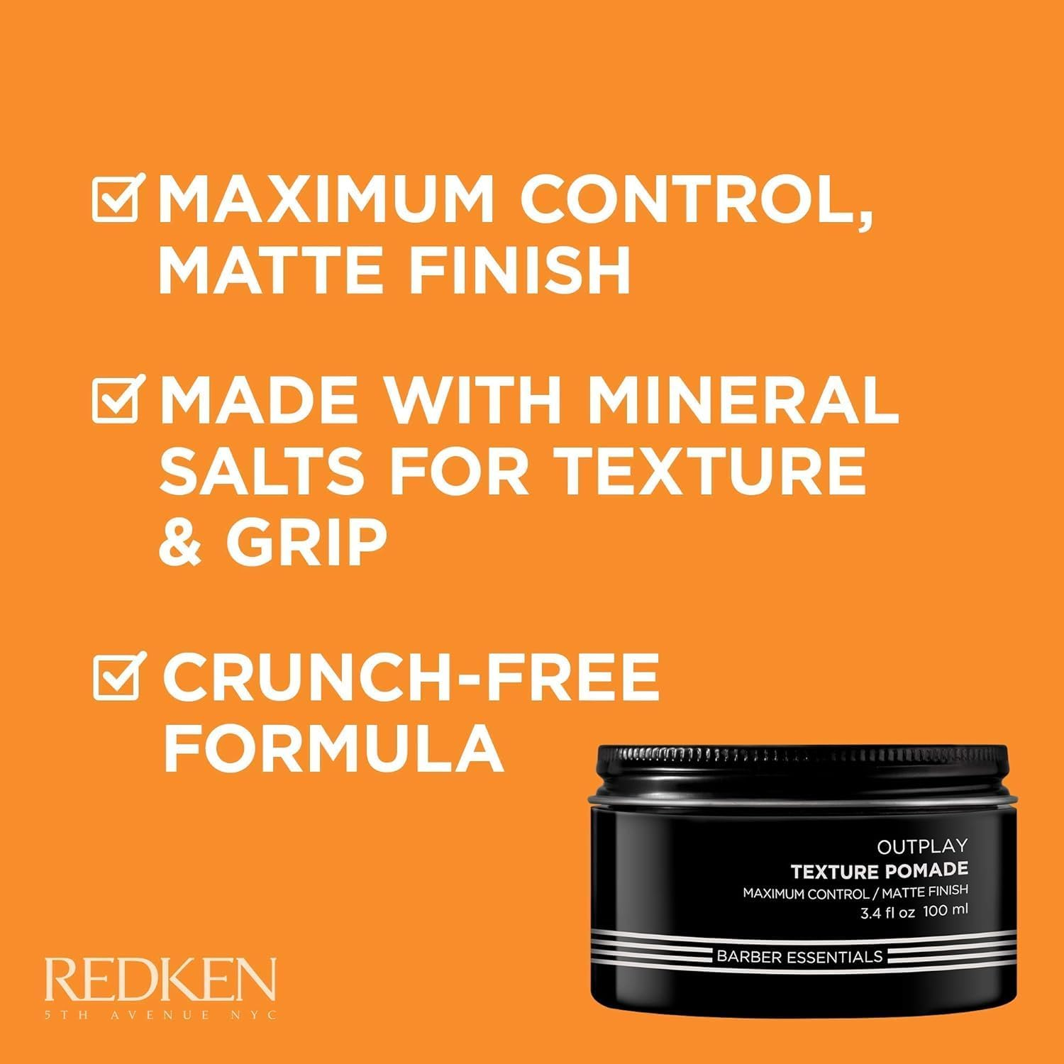 Redken Brews Texture Pomade for Men for All Hair Types | Maximum Strong Hold |Natural Matte and Low Shine Finish with No Crunch Styling and Sculpting | 100Ml