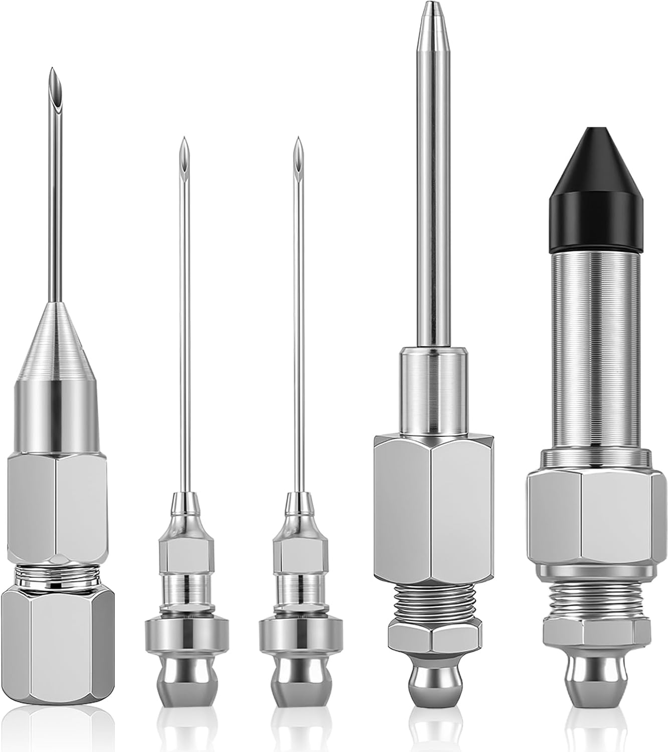 5PCS Grease Gun Needle Tip Accessory Kit - Includes Grease Needle Dispenser, Rubber Coupler Adapter Grease Injector, Detachable Nozzle Tips, 2 Grease Needle Nozzle Tools for Narrow Tight Spaces image number 5