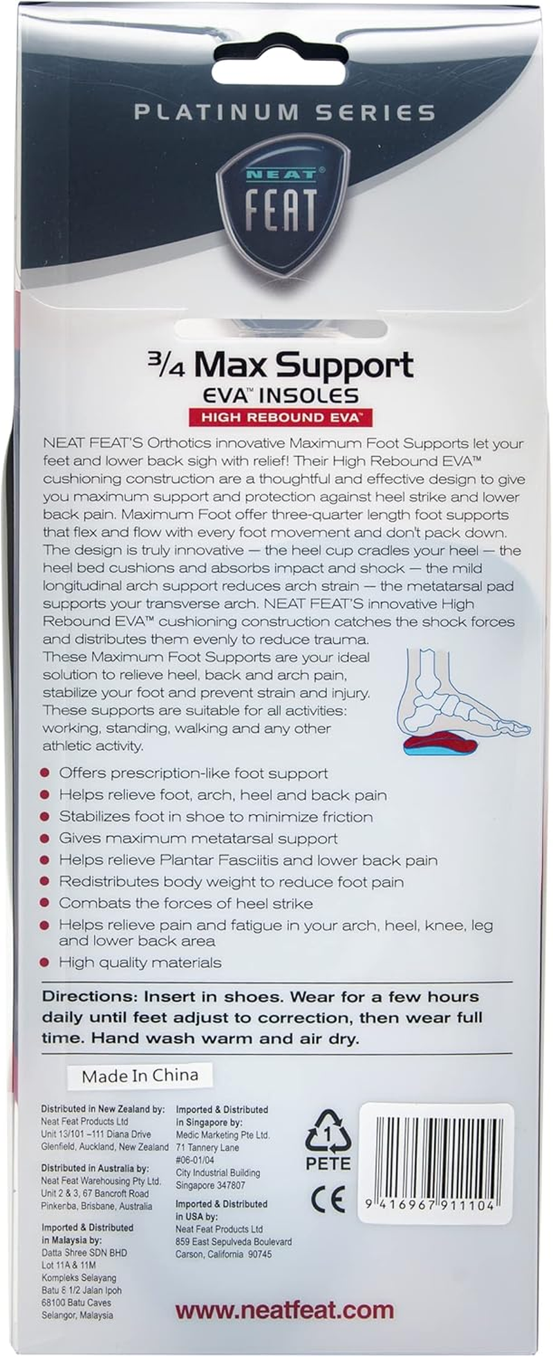 Neat Feat Maximum Foot Support 3/4 Length Insoles, Pair, Medium image number 3