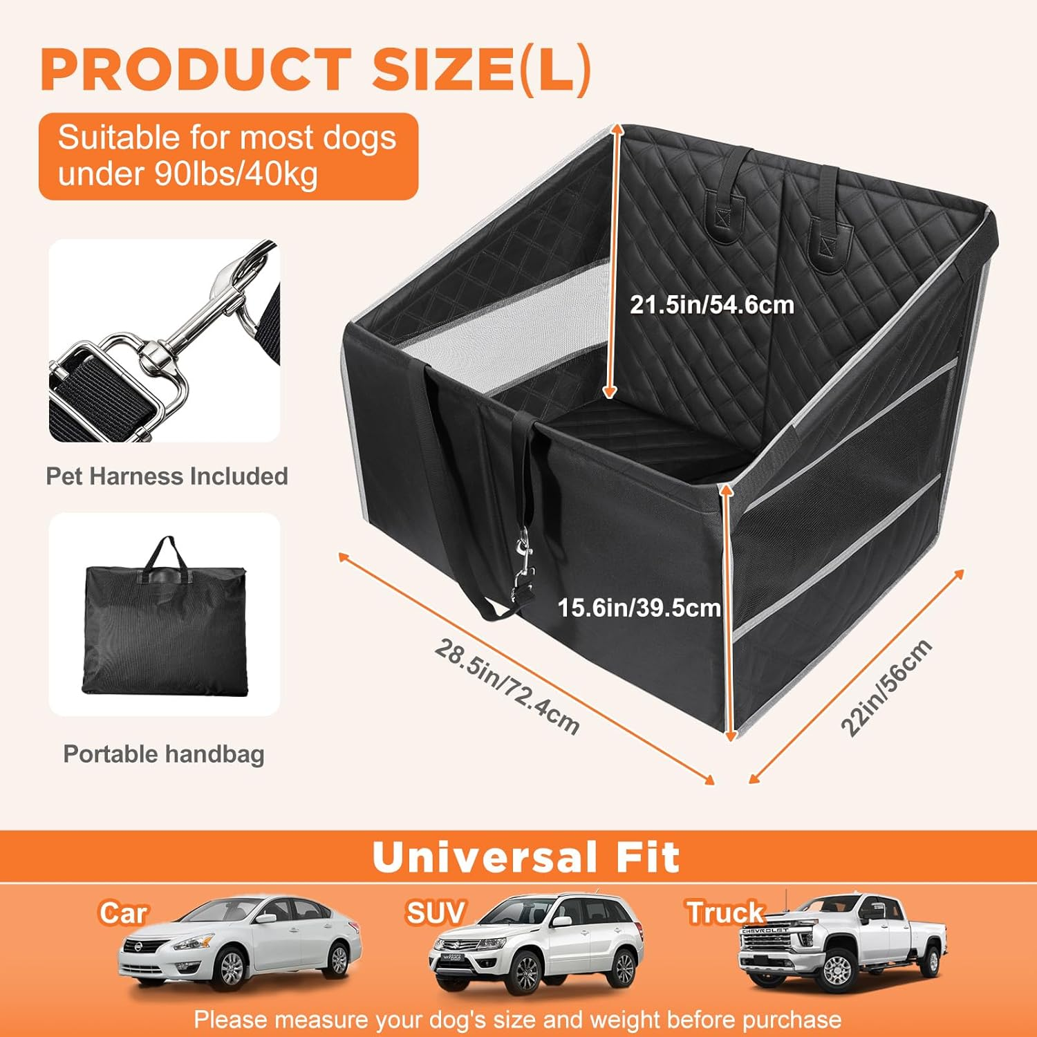 Gimars Upgrade Dog Car Seat for Large Medium Size Dogs, Waterproof Back Seat Extender for Pets Hard Bottom, Half Hammock with Non-Slip Base Mesh Window Storage Pocket, Dog Seat for Car/Suv/Trucks (L) image number 2