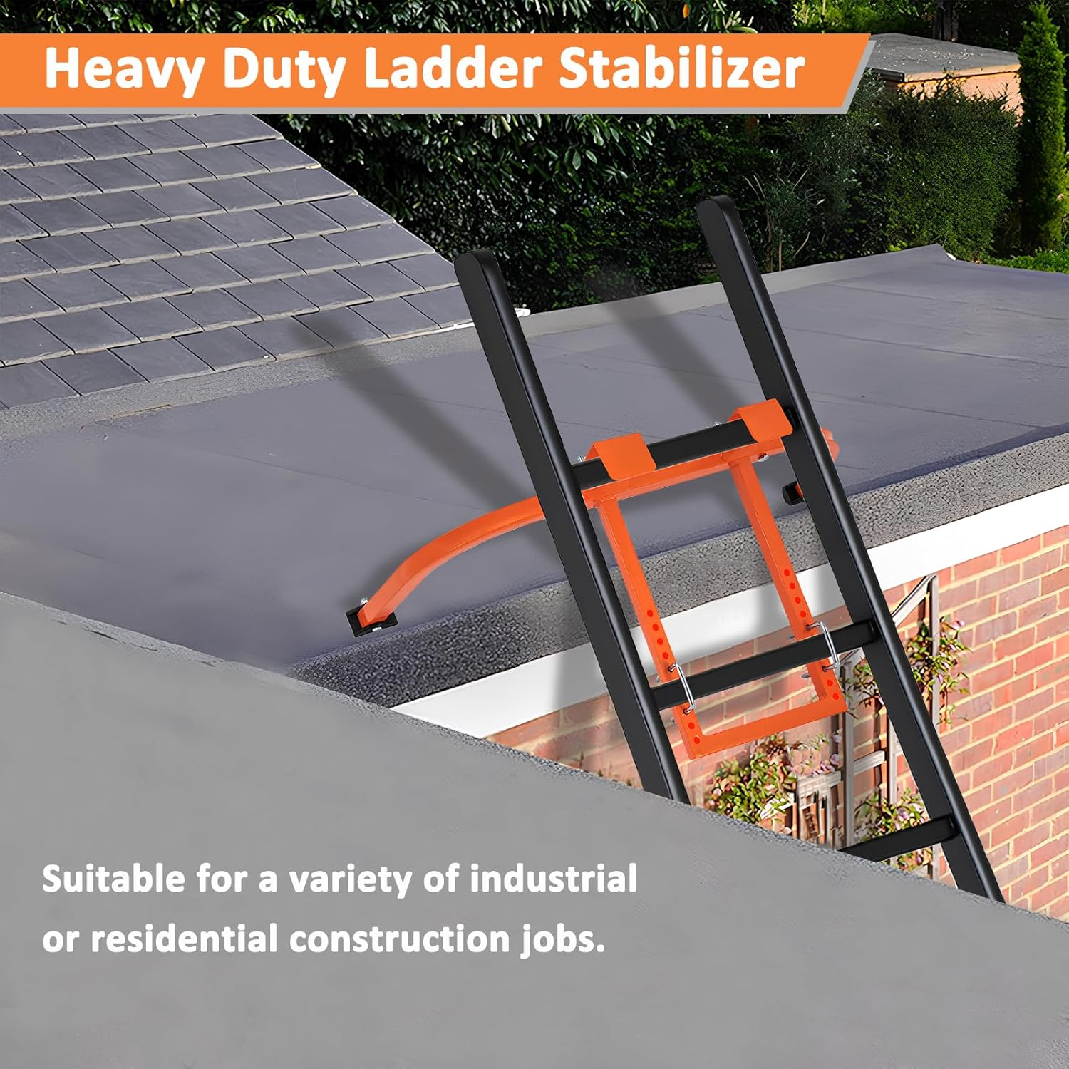 Ladder Stabilizer, Heavy Duty Steel Ladder Roof Hook Ladder Stabilizer with Wing Span/Wall Extension Accessory, Secure and Stable Ladder Standoff Arms for Roof Gutter with Anti-Slip Rubber Feet - Ladder Stabilizer With Tool Tray image number 6