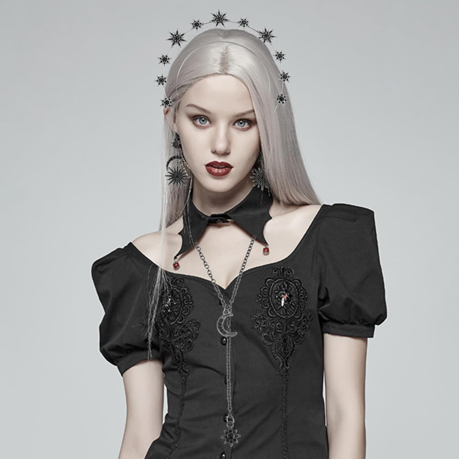 TYXHXTF 4Pcs Star Headband, Crown with Haly Layer, Rhinestone Hair Band, with Necklace and Earrings, Headband for Women and Girls image number 3