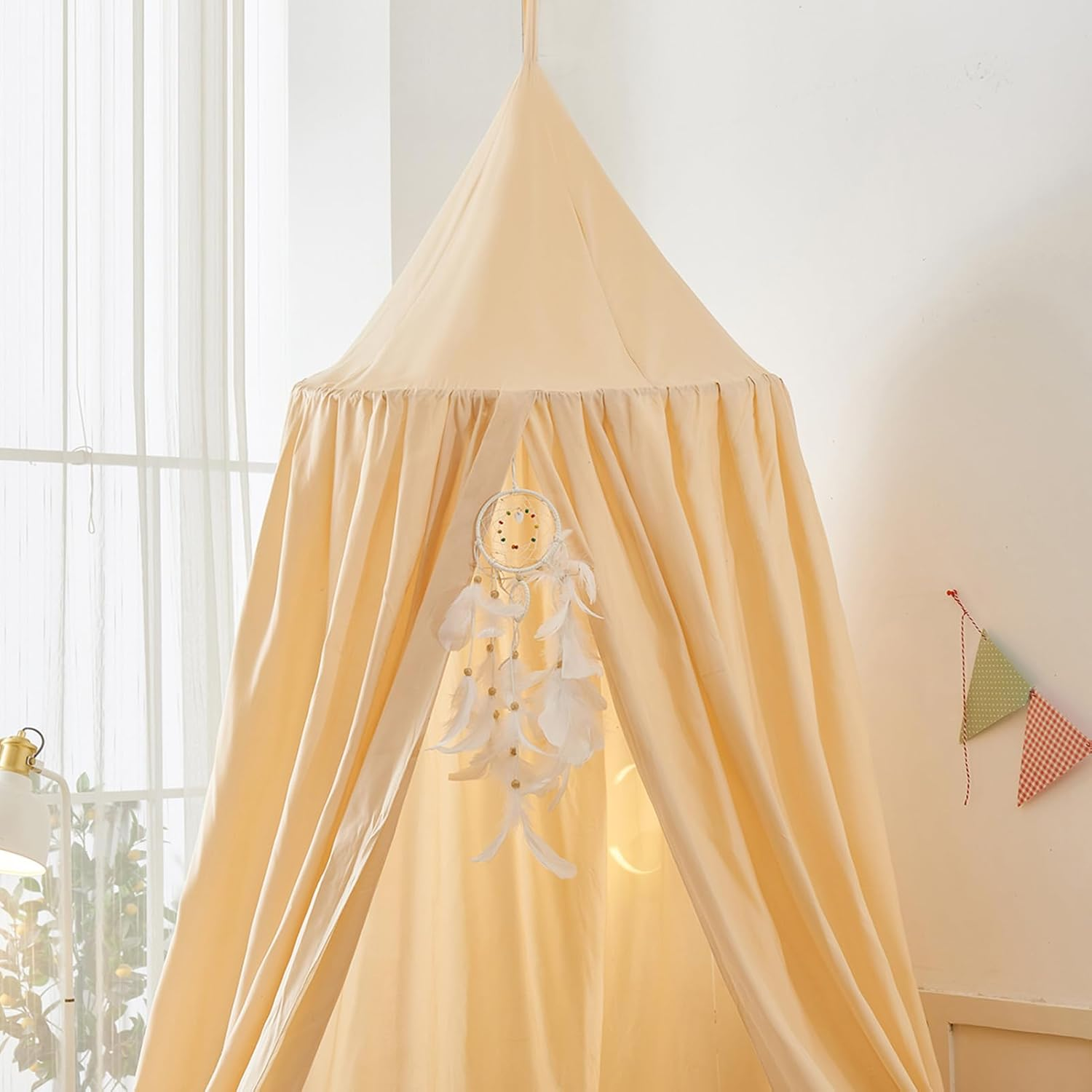 Princess Decor Canopy for Kids Bed, Soft and Durable Bed Canopy for Girls Room Tent Canopy Dreamy Mosquito Net Bedding, Children Reading Canopies Indoor(Khaki) image number 4