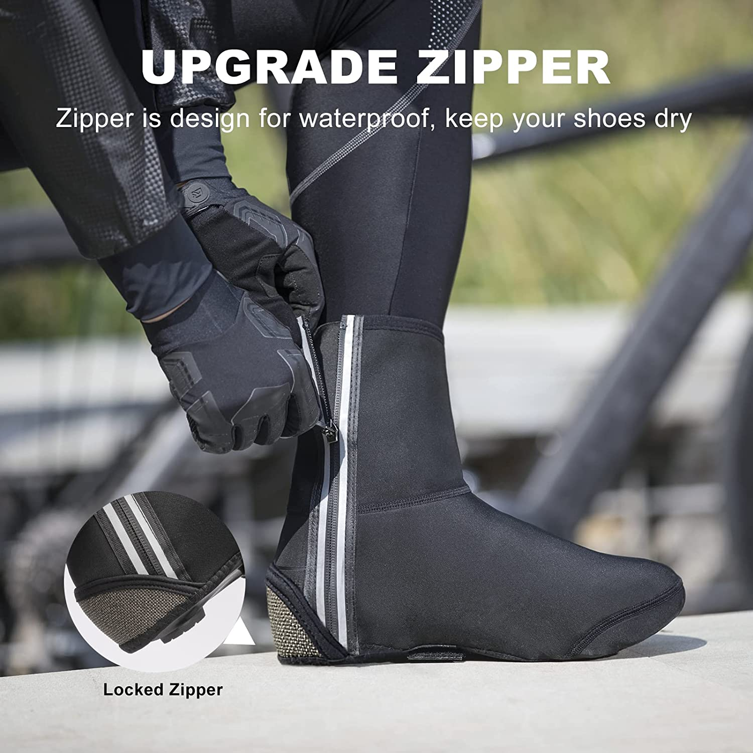 ROCKBROS Cycling Shoe Covers Winter Shoes Cover Warmer Water Resistant Thermal Bike Shoes Cover Windproof Bicycle Overshoes Shoescover for Men Women image number 2