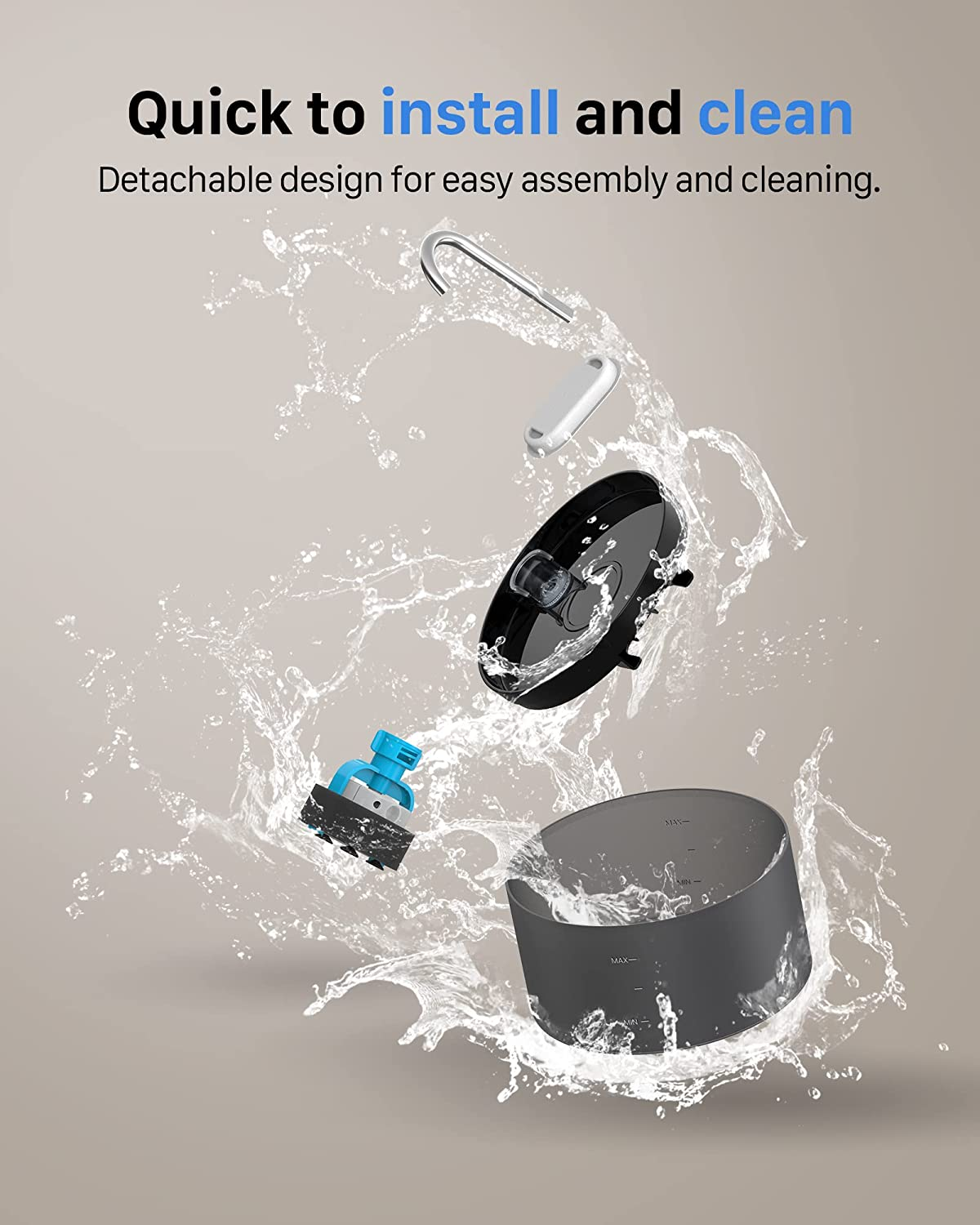 Cat Fountain, Super Silent Cats, GIOTOHUN 2L Drinking Fountain, Built-In LED Light, Activated Carbon Filter, Intelligent Pump, Transparent Water Tank, Two Water Flow Patterns, Black image number 6