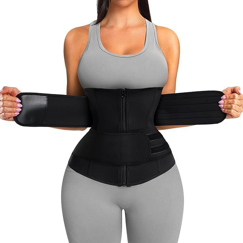 Acemedia Neoprene Sweat Waist Trainer Trimmer Belt for Women Workout Sports Girdle Tummy Control Body Shaper Slim Belly Band Black image number 1