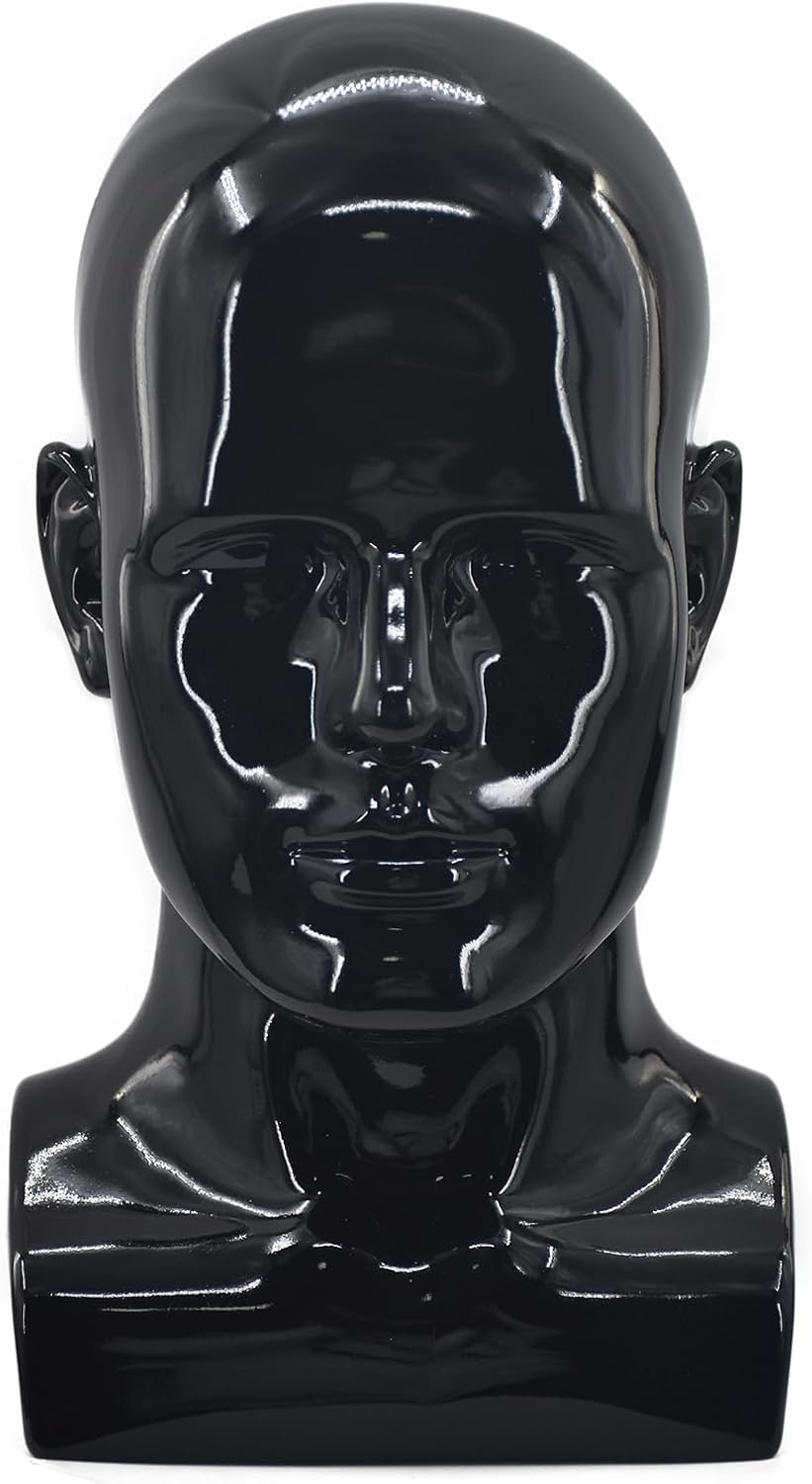 Tcwuzick Male Mannequin Head Professional Manikin Head for Display Wigs Hats Headphone Mask Sunglasses Jewelry and Scravat Display Stand (Matte Black) (L90-Yahei) image number 1