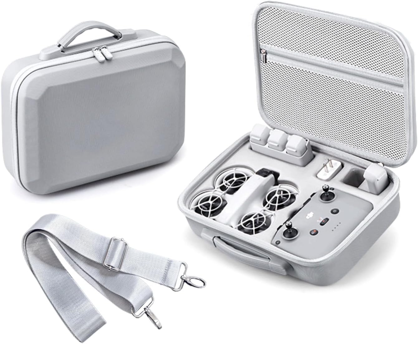 JZK Hard Carrying Case for DJI Neo Drone and Accessories, Water Resistant Storage Box with Shoulder Strap for DJI Neo Fly More Combo, Portable Travel Carrying Case, Grey, Compact Storage Bag With, image number 3