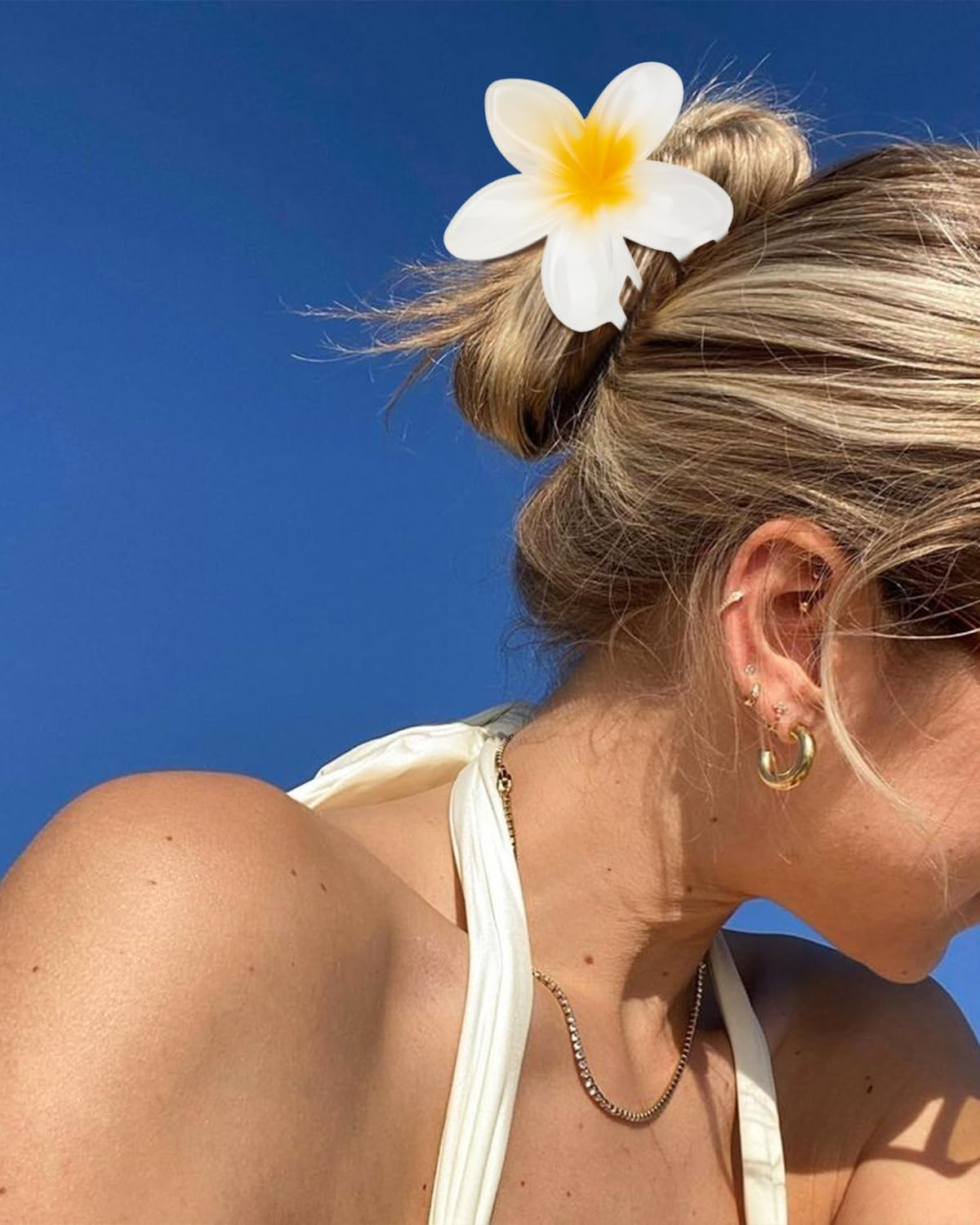 Kivzex Hawaiian Flower Hair Claw Clip for Women 6 PCS Plumeria Flower Hair Clips for Thick Thin Hair Hawaii Hair Accessories - Glossy 1 - Brilliant Gelly image number 6