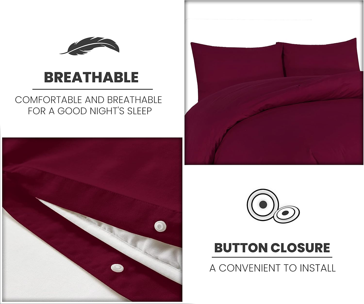 AATH COLLECTION Duvet Cover Set, Single to Super King Size Egyptian Cotton with Pillow Cases, 100% Long Staple Soft Cotton, Easy Closure (King, Black) image number 4