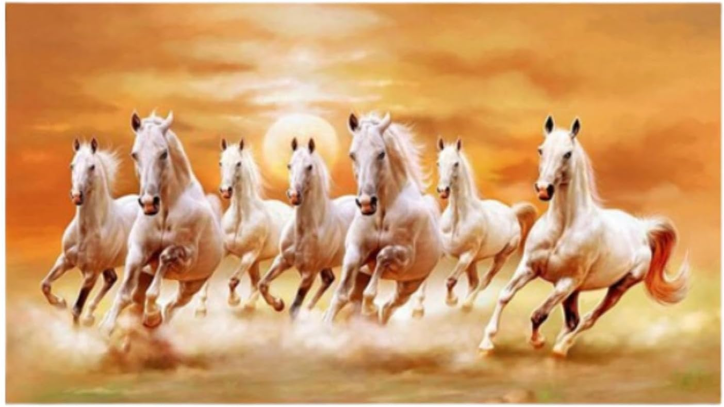 Motivetech Seven Horses Picture Animal Poster Gift Modern Ornament Home Decor 7 Running Horses Wall Art Decorative Painting for Office, S image number 5