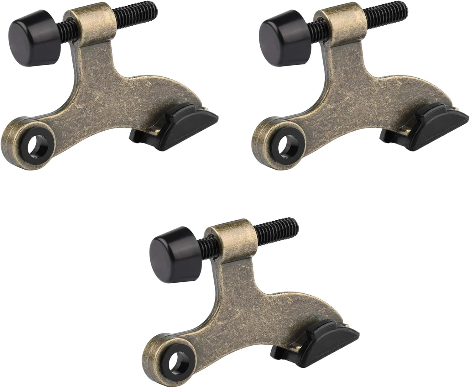 HOMOTEK 4 Pack Hinge Pin Antique Brass Door Stopper, Adjustable Deluxe Heavy Duty Door Stopper 2-1/2"X1-3/4&rdquo;, with Black Rubber Bumper Tips