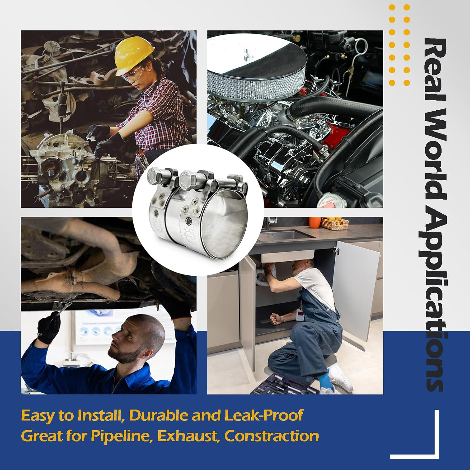 CHUN YUNG DA TT Extra Wide Heavy Duty Hose Clamps,304 Stainless Steel 2 Inch Exhaust Clamp, Sleeve Coupler Butt Joint Band Clamp for Muffler Pipe 48-51 Mm (1.89-2 Inch,1 Pack) image number 5