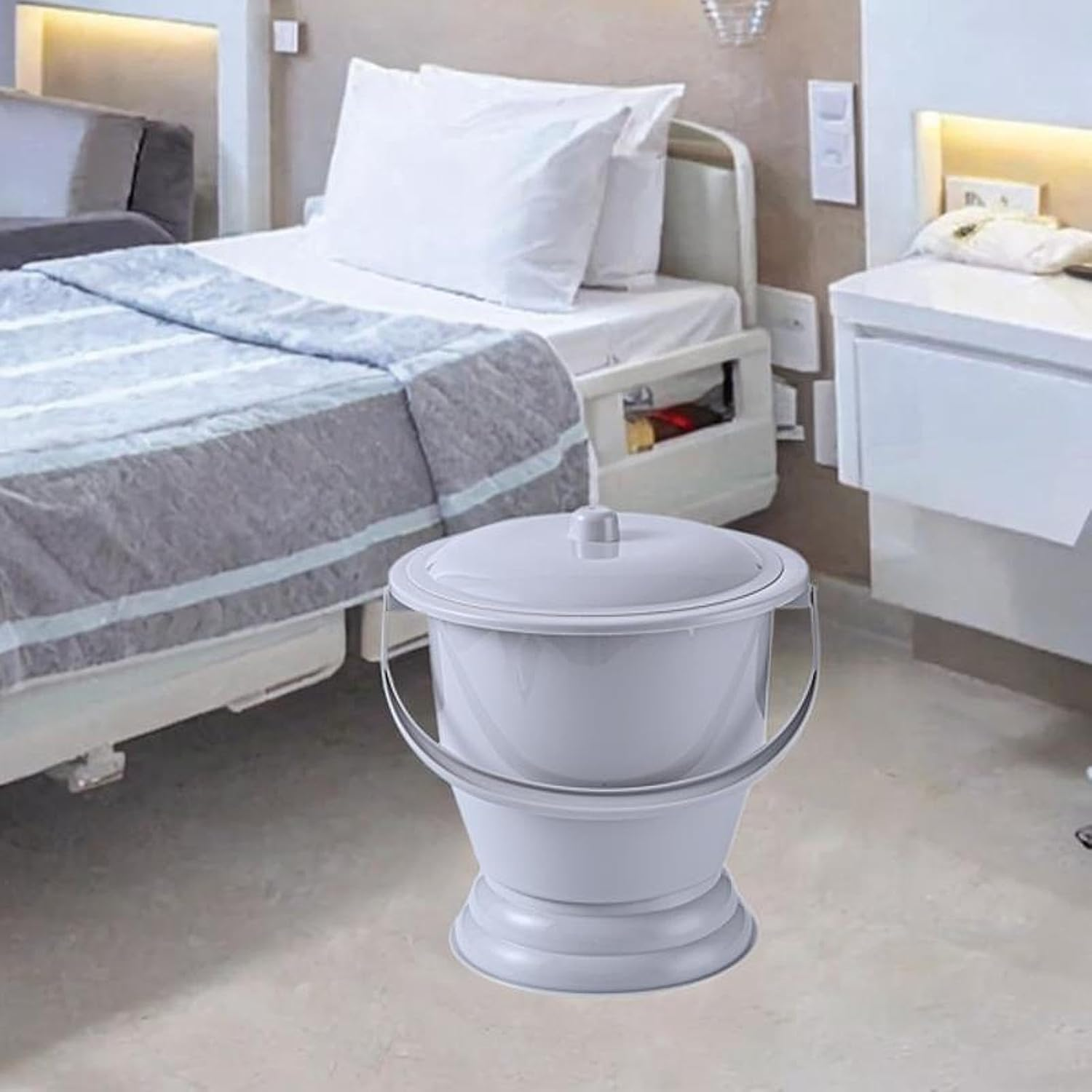 Generic Potty Bucket Spittoon with Lid and Handle Pot Chamber Pot for Female Male, Gray image number 4