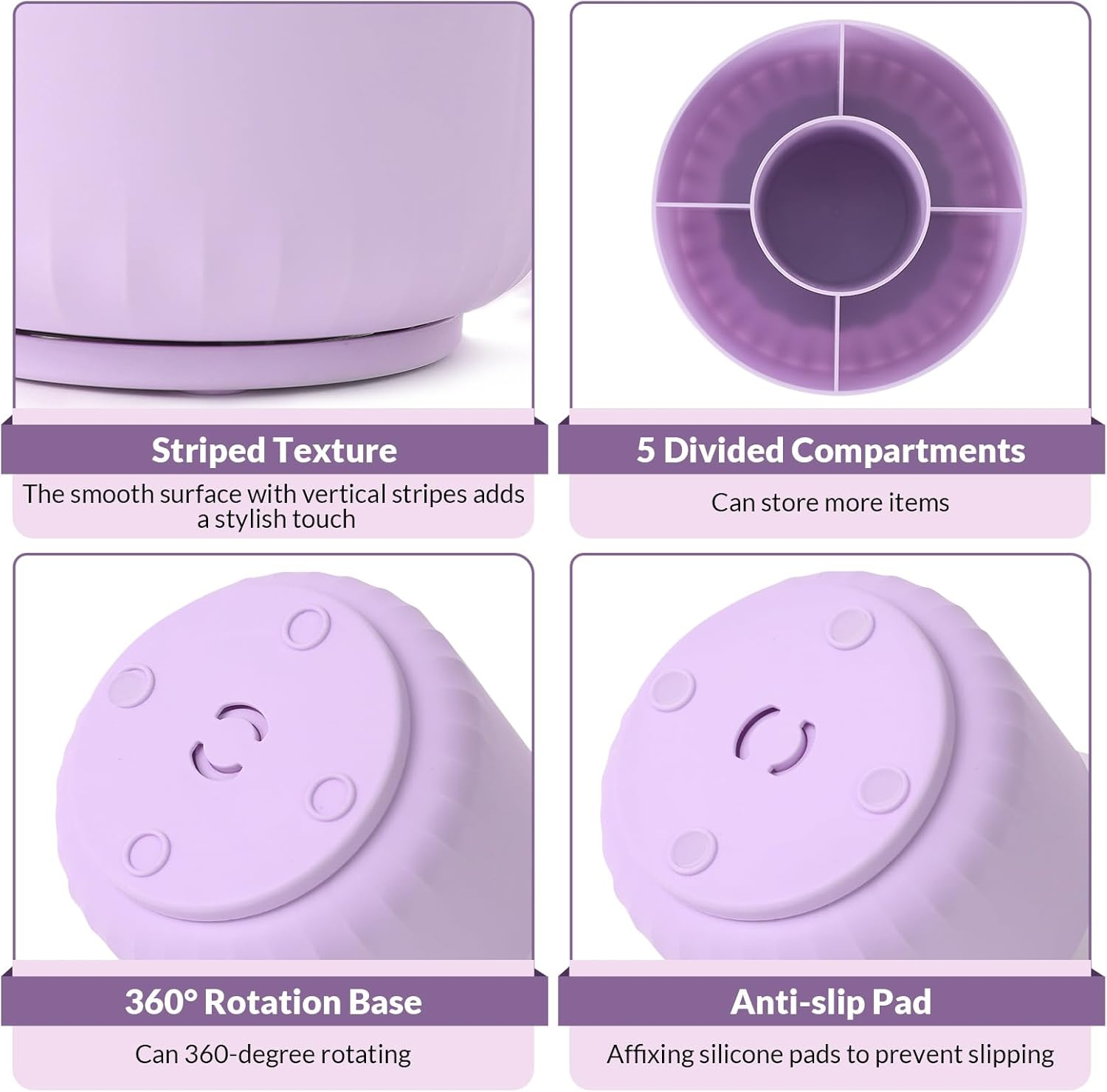 SKYDUE 360 Degree Rotating Desk Organizer, Dual-Purpose Pencil Pen Holder for Desktop, Rotating Desk Pen Organizer with 5 Slots Purple - Blue image number 7