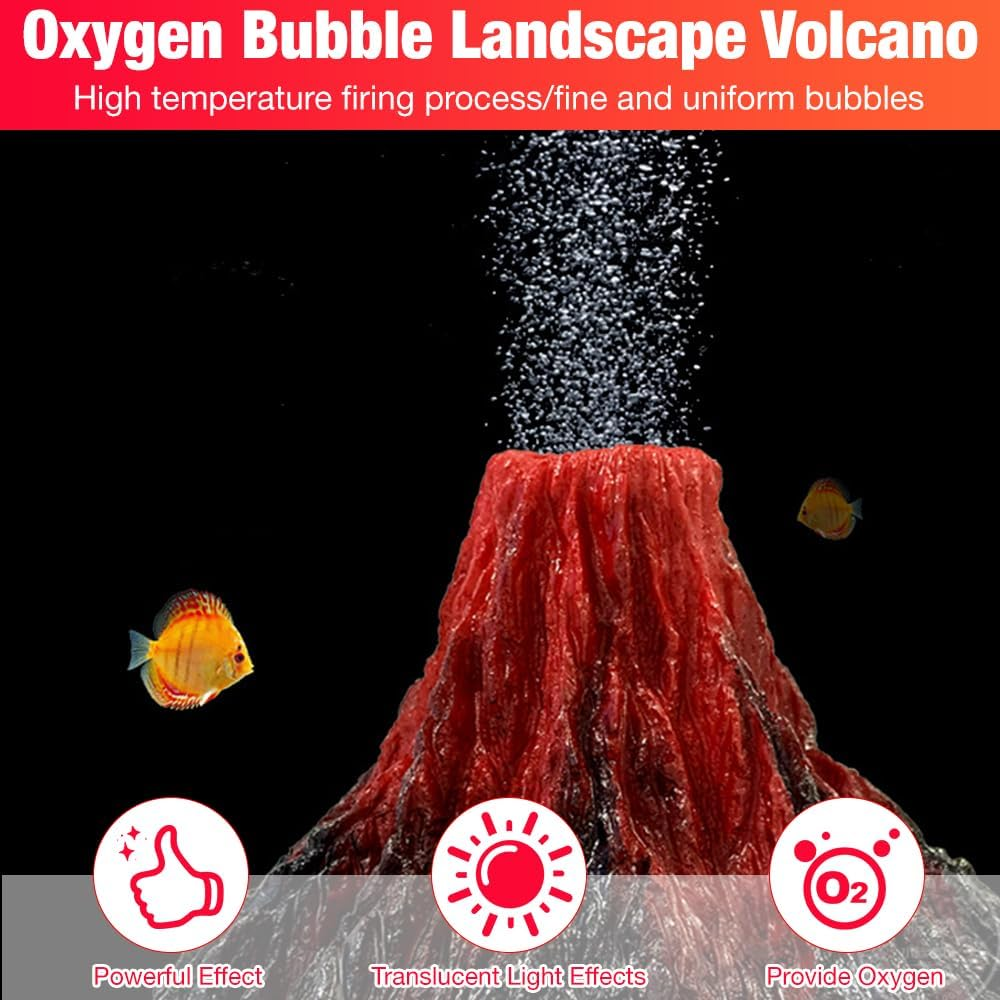 HIULLEN Aquarium Decoration Set, Fish Tank with Colourful LED Lights, Volcano Shape Air Bubble Stone, Bubbler Accessories image number 6