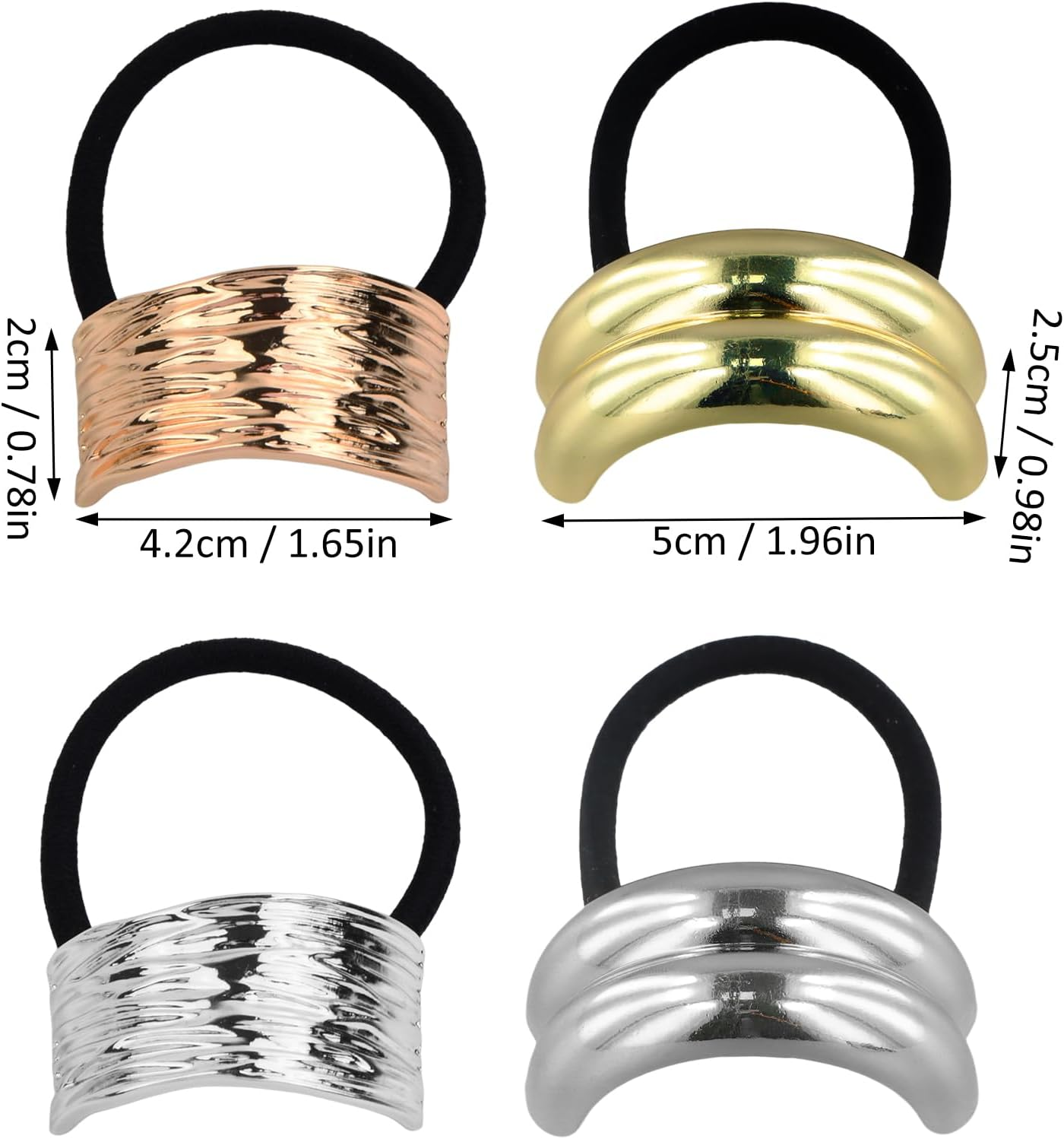 YILANJIN Pack of 4 Hair Bobbles, Metal Hair Accessories, Hair Bobbles, Glitter Ponytail Holder Cuff, Stylish Hair Band, Fashionable Elastic Hair Band for Women, Girls, Hair Accessory (A) image number 6