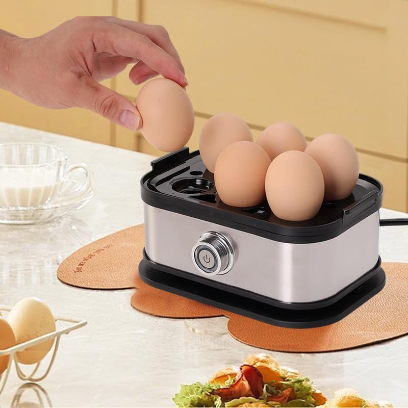 Quick Egg Boiler, 6 Egg Capacity, Soft, Medium and Hard Boiled Eggs, Steams Vegetables and Dumplings, Multifunctional Egg Steamer with Automatic Shut-Off, Stainless Steel Egg Boiler ，Egg Steamer image number 4