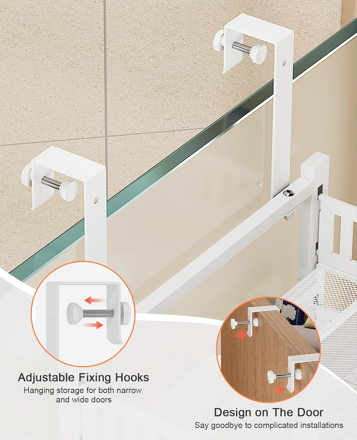 10-Tier over the Door Pantry Organizer, over the Door Organizer with Adjustable Basket, Metal Hanging Spice Rack, Heavy-Duty Pantry Doors Storage Shelf for Kitchen, Bathroom (White) image number 2