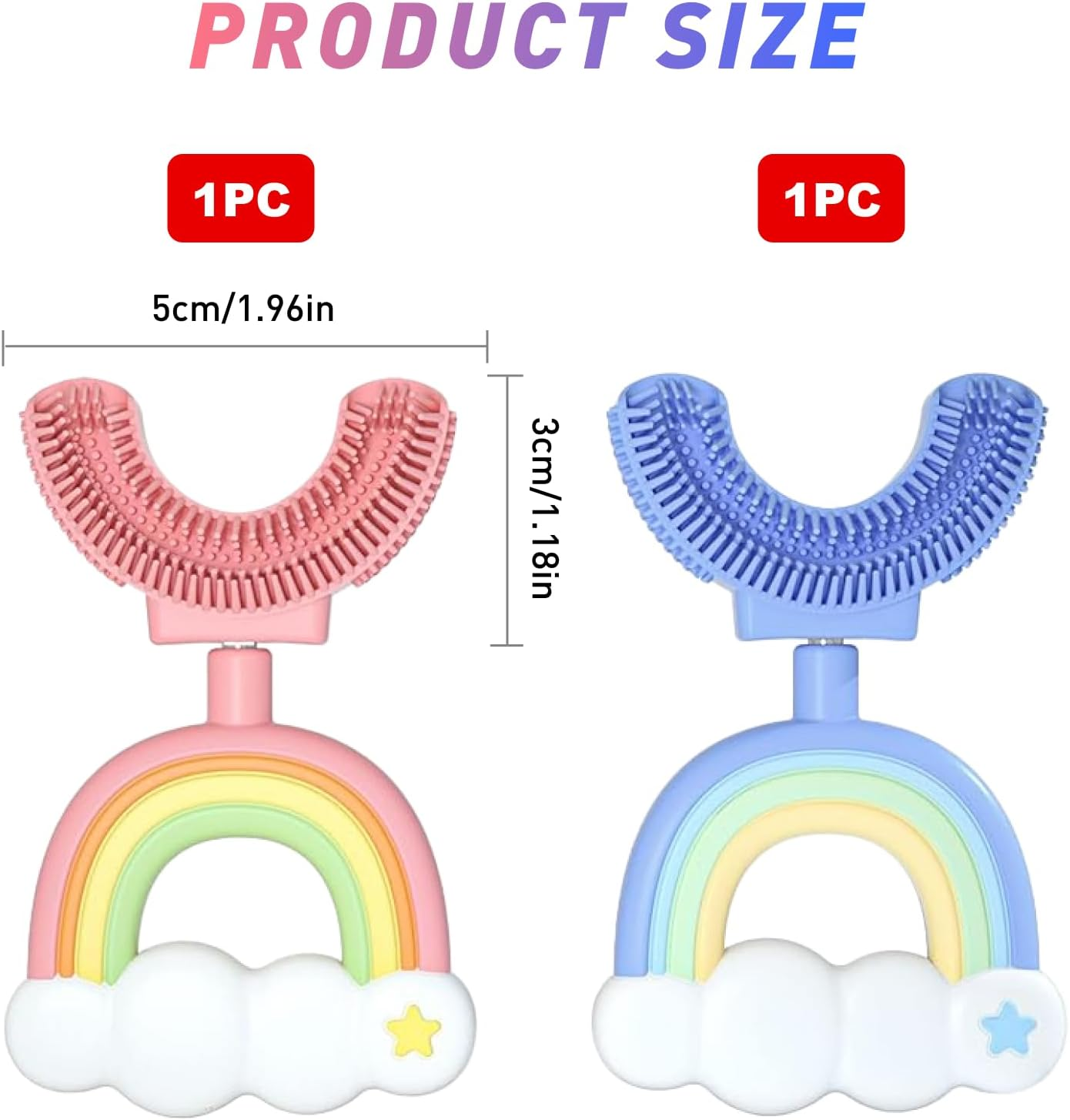 2 Pcs U Shaped Silicone Toothbrush for Kids Age 1-7 Years Extra Soft 360&deg; Teeth Cleaning Toddler Toothbrush for Sensitive Gums Easy Grip Handle Pink Blue image number 1