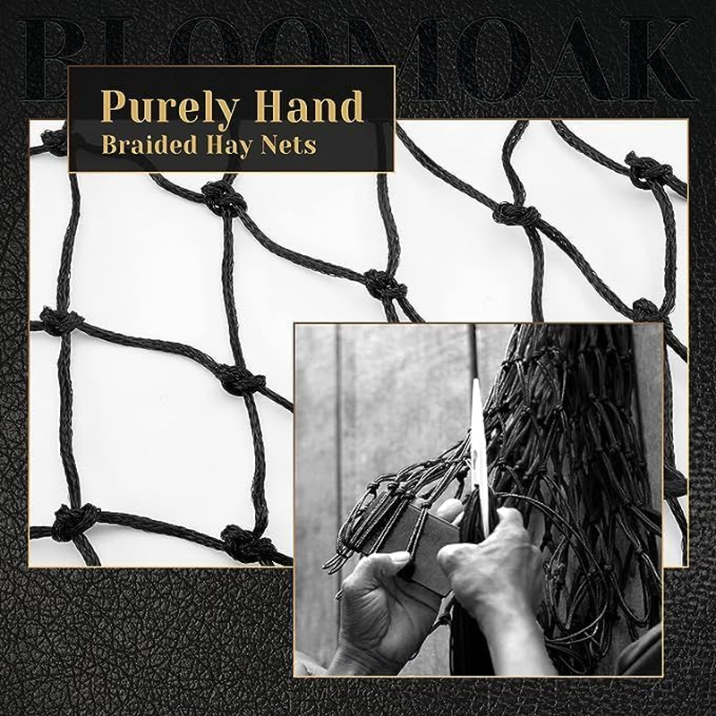 Bloomoak Knotless Slow Feed Hay Net with 2 Carabiner Clips for Horses/Open Top Hanging Hay Bag with Large Capacity for Full Day Feeding/Trailer&hellip; (40" Length - 4" Hole)