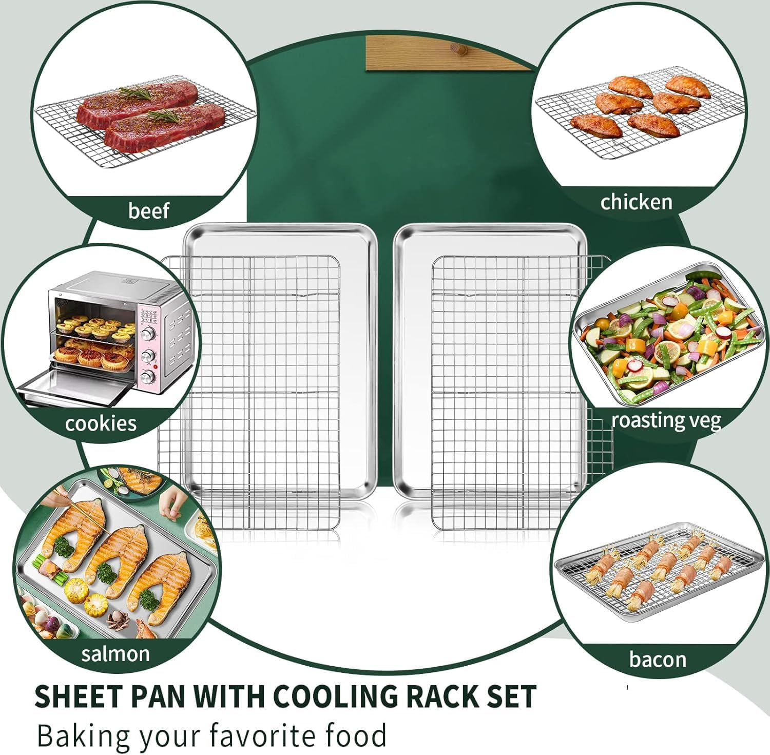 Quarter Sheet Pan with Cooling Rack Set [2 Baking Sheets + 2 Baking Racks], Stainless Steel Cookie Sheets for Baking and Wire Rack - Rust & Warp Resistant & Nonstick, Size 12 X 9.8 X 1 Inch image number 6